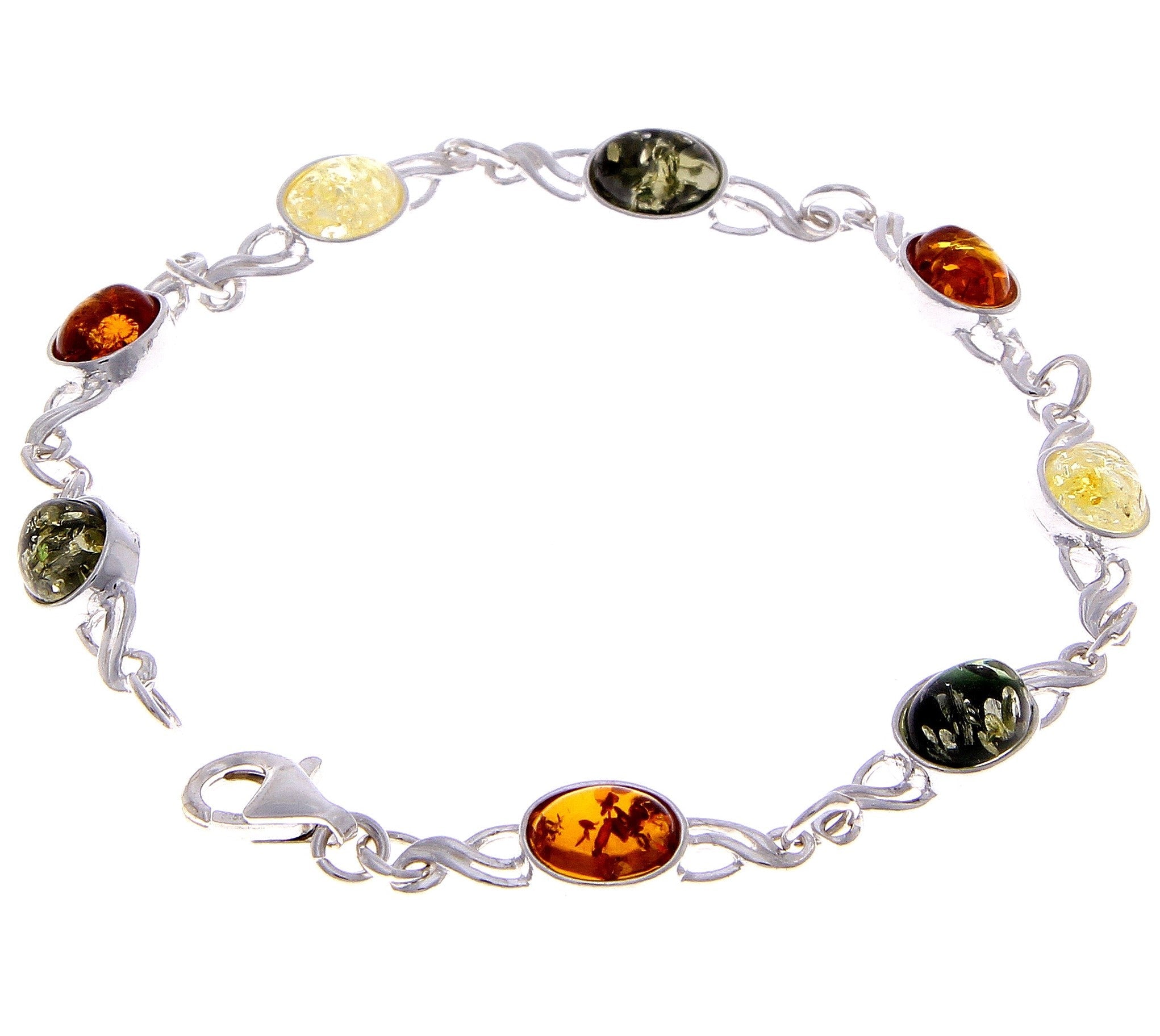 925 Sterling Silver & Genuine Baltic Amber Bracelet Link 21.5 cm  - 3178