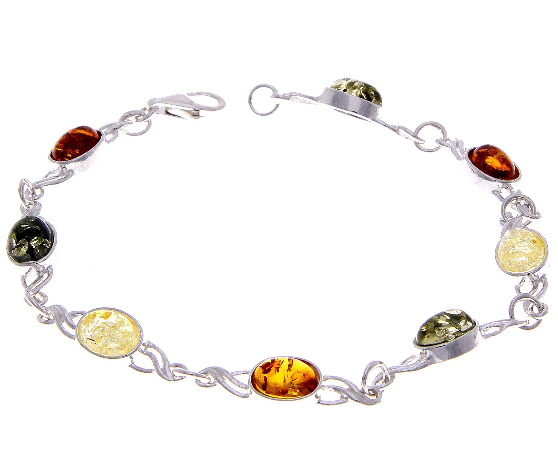 925 Sterling Silver & Genuine Baltic Amber Bracelet Link 21.5 cm  - 3178