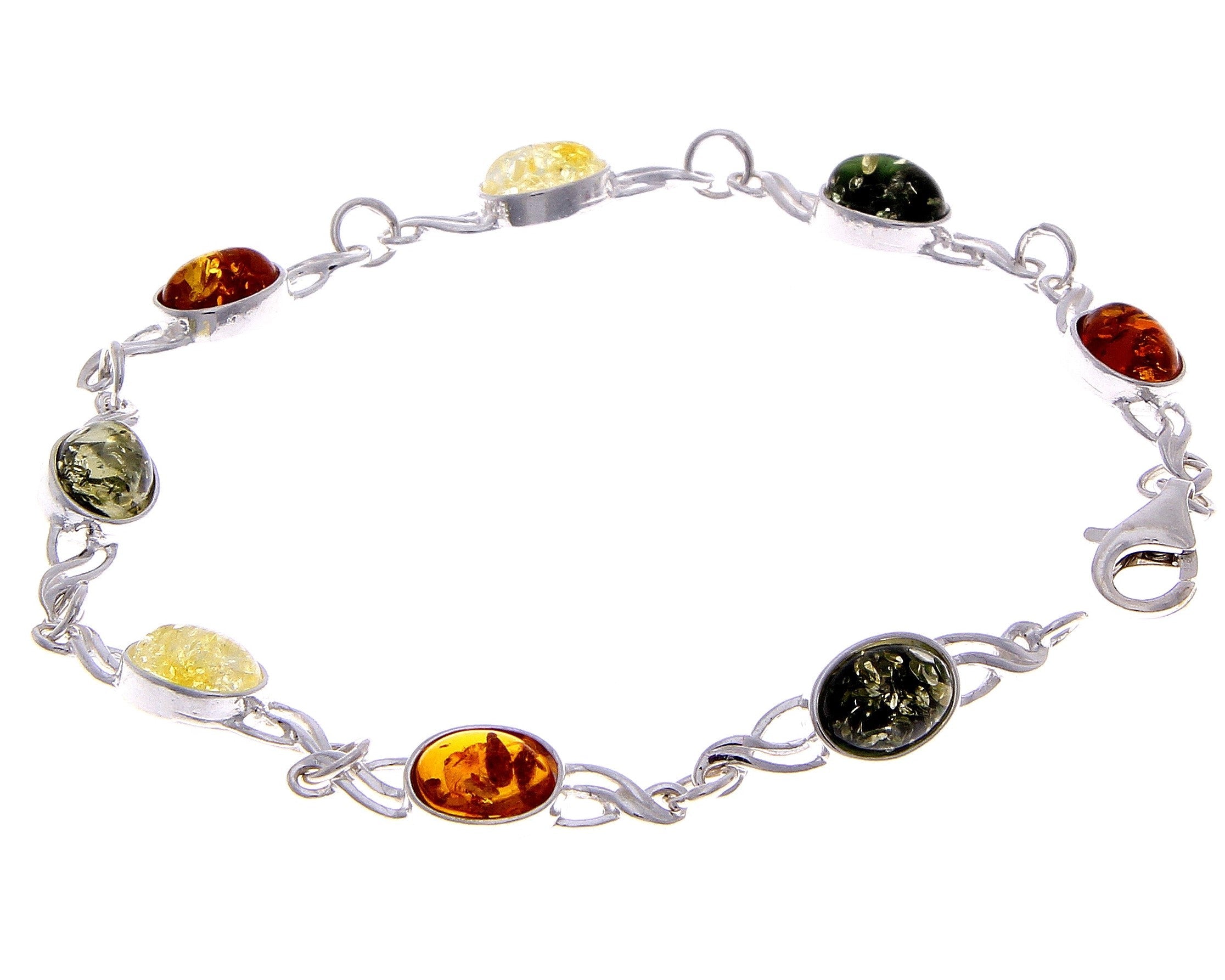 925 Sterling Silver & Genuine Baltic Amber Bracelet Link 21.5 cm  - 3178