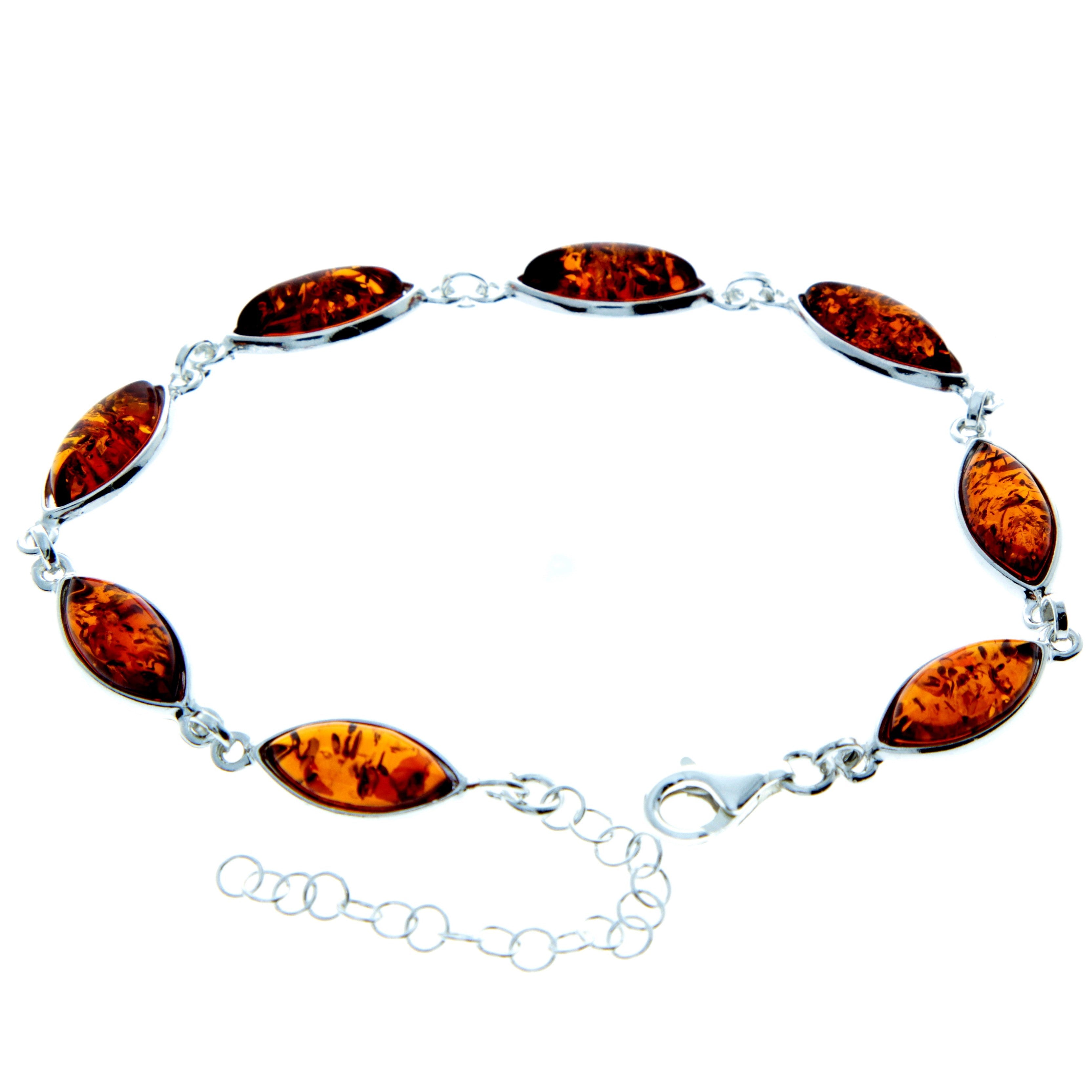 925 Sterling Silver & Genuine Baltic Amber Bracelet 19 cm + 5 cm  - 3345