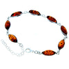 925 Sterling Silver & Genuine Baltic Amber Bracelet 19 cm + 5 cm  - 3345