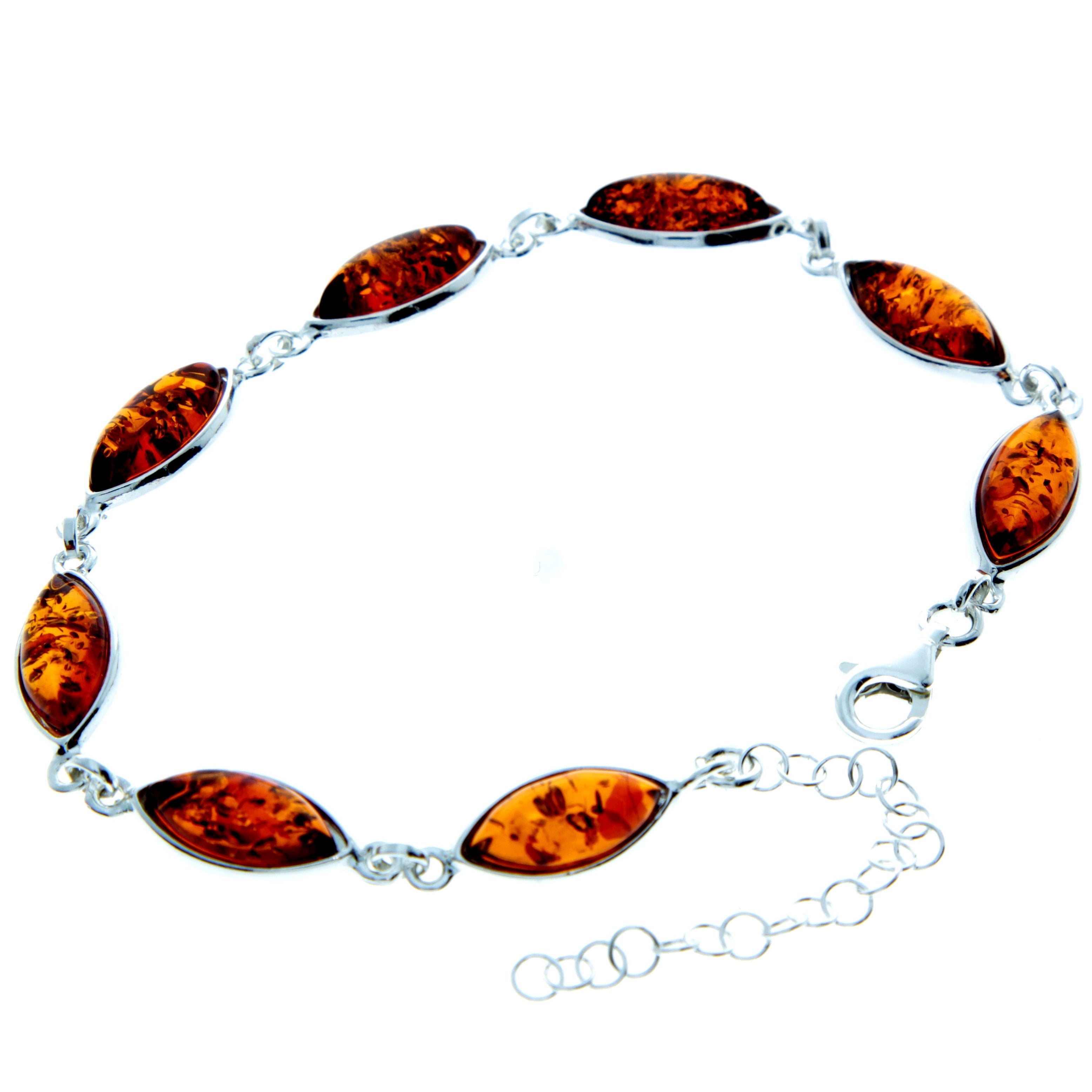 925 Sterling Silver & Genuine Baltic Amber Bracelet 19 cm + 5 cm  - 3345