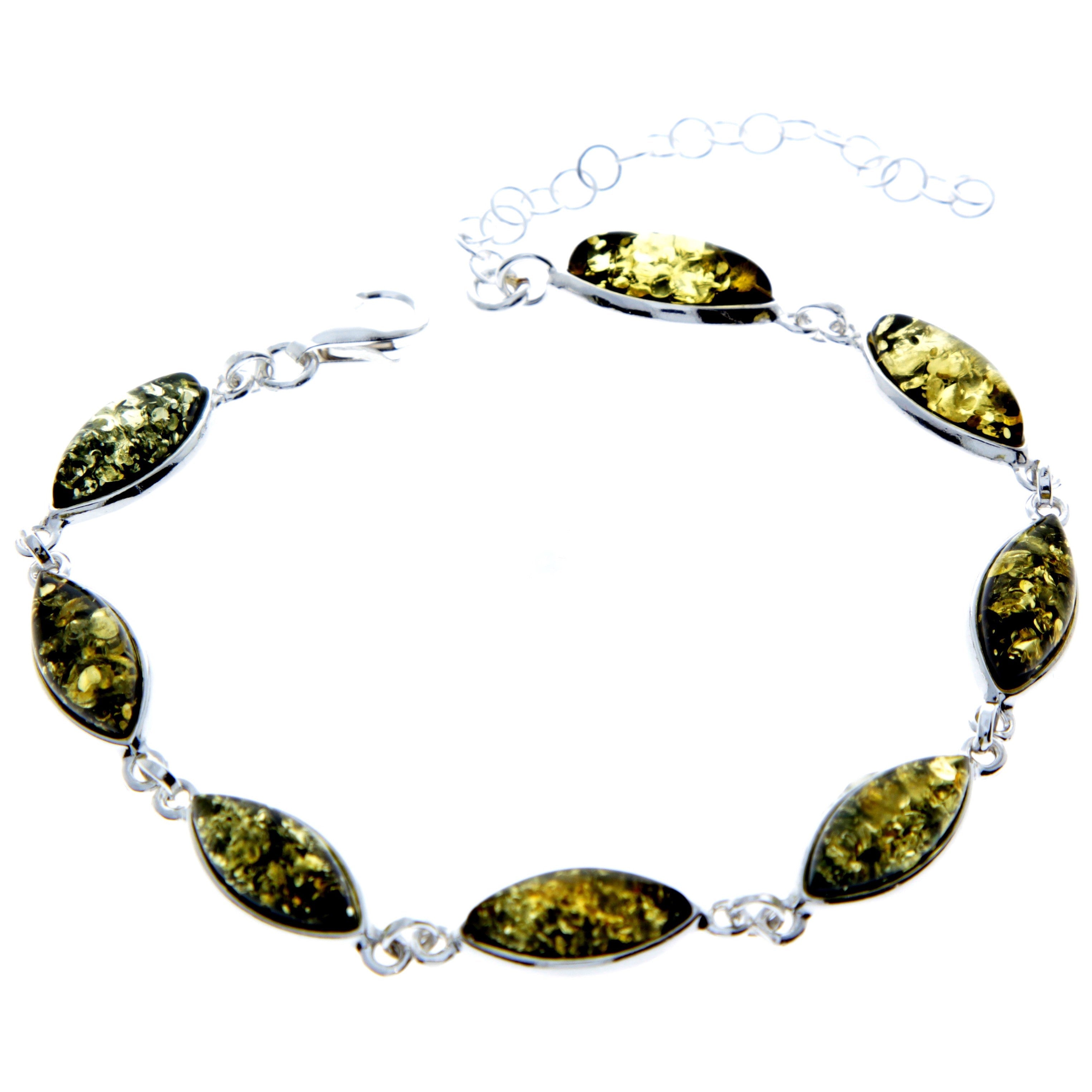 925 Sterling Silver & Genuine Baltic Amber Bracelet 19 cm + 5 cm  - 3345