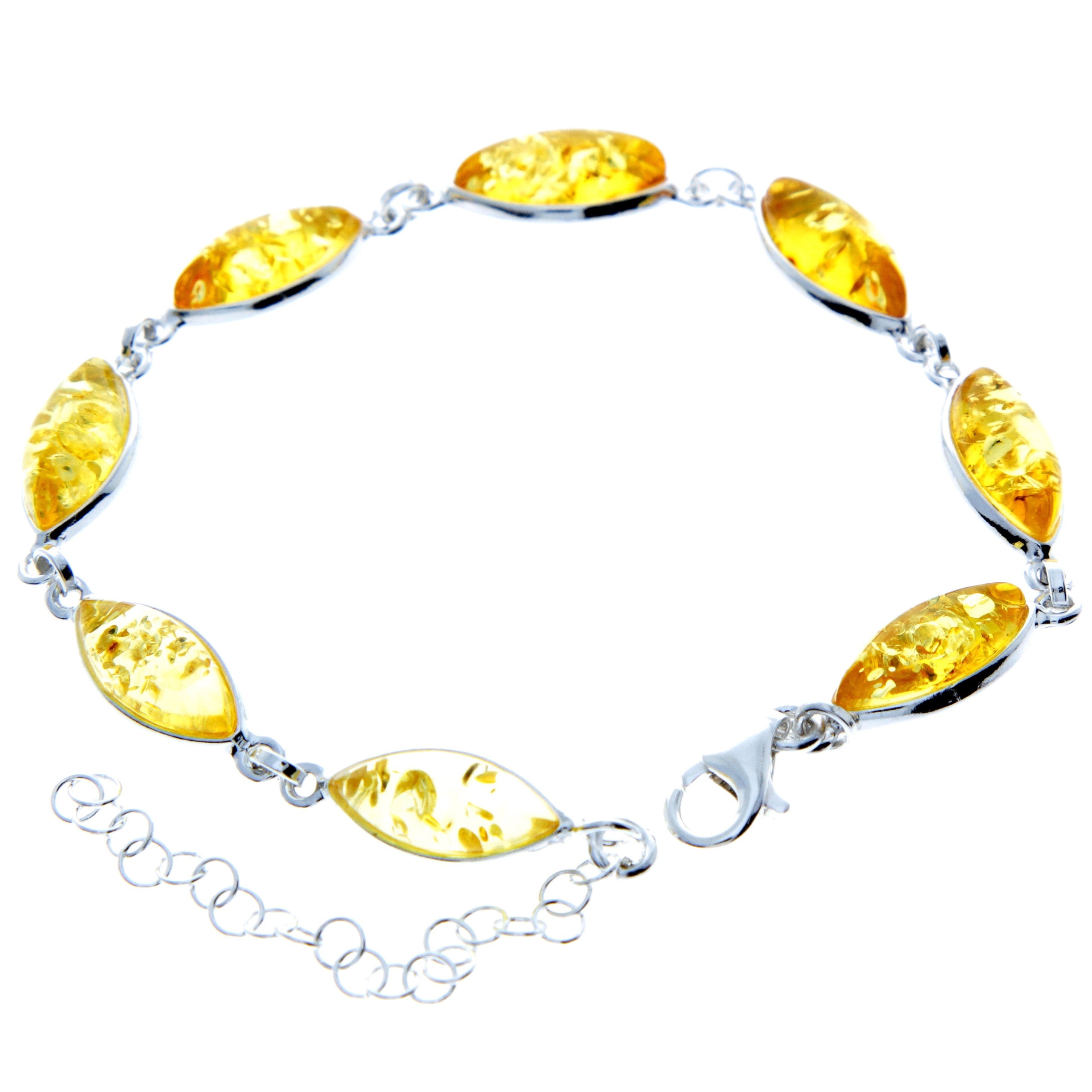 925 Sterling Silver & Genuine Baltic Amber Bracelet 19 cm + 5 cm  - 3345