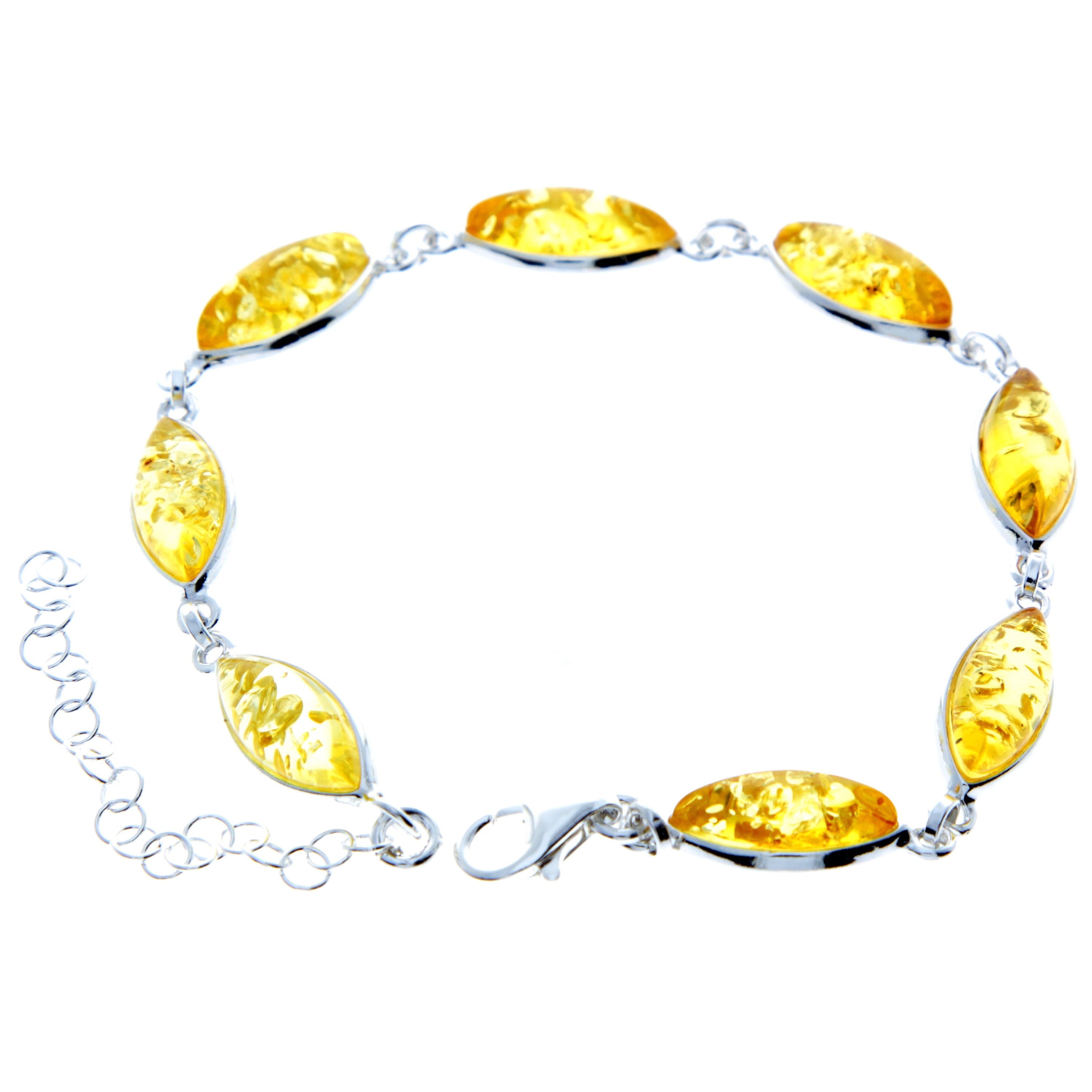 925 Sterling Silver & Genuine Baltic Amber Bracelet 19 cm + 5 cm  - 3345