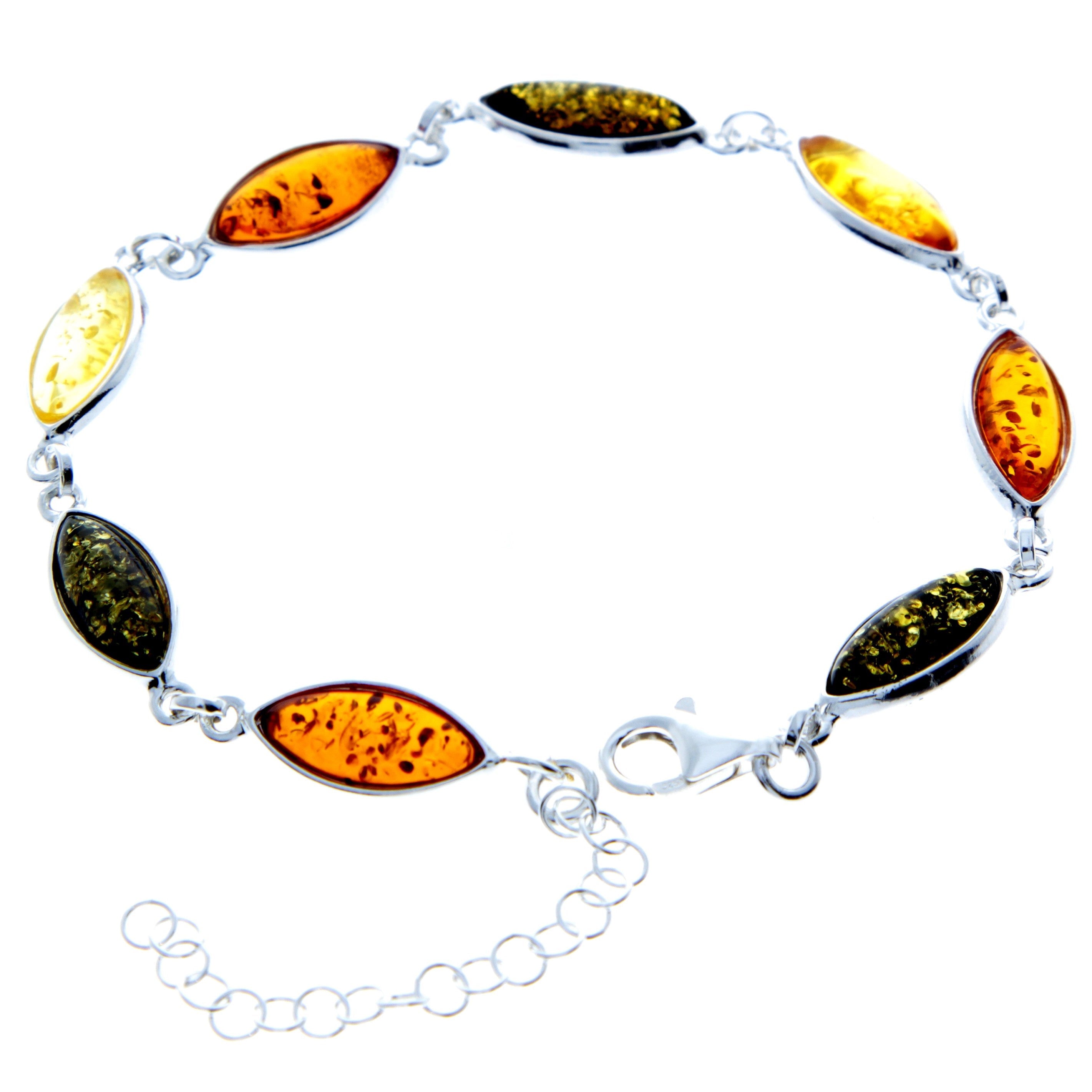 925 Sterling Silver & Genuine Baltic Amber Bracelet 19 cm + 5 cm  - 3345