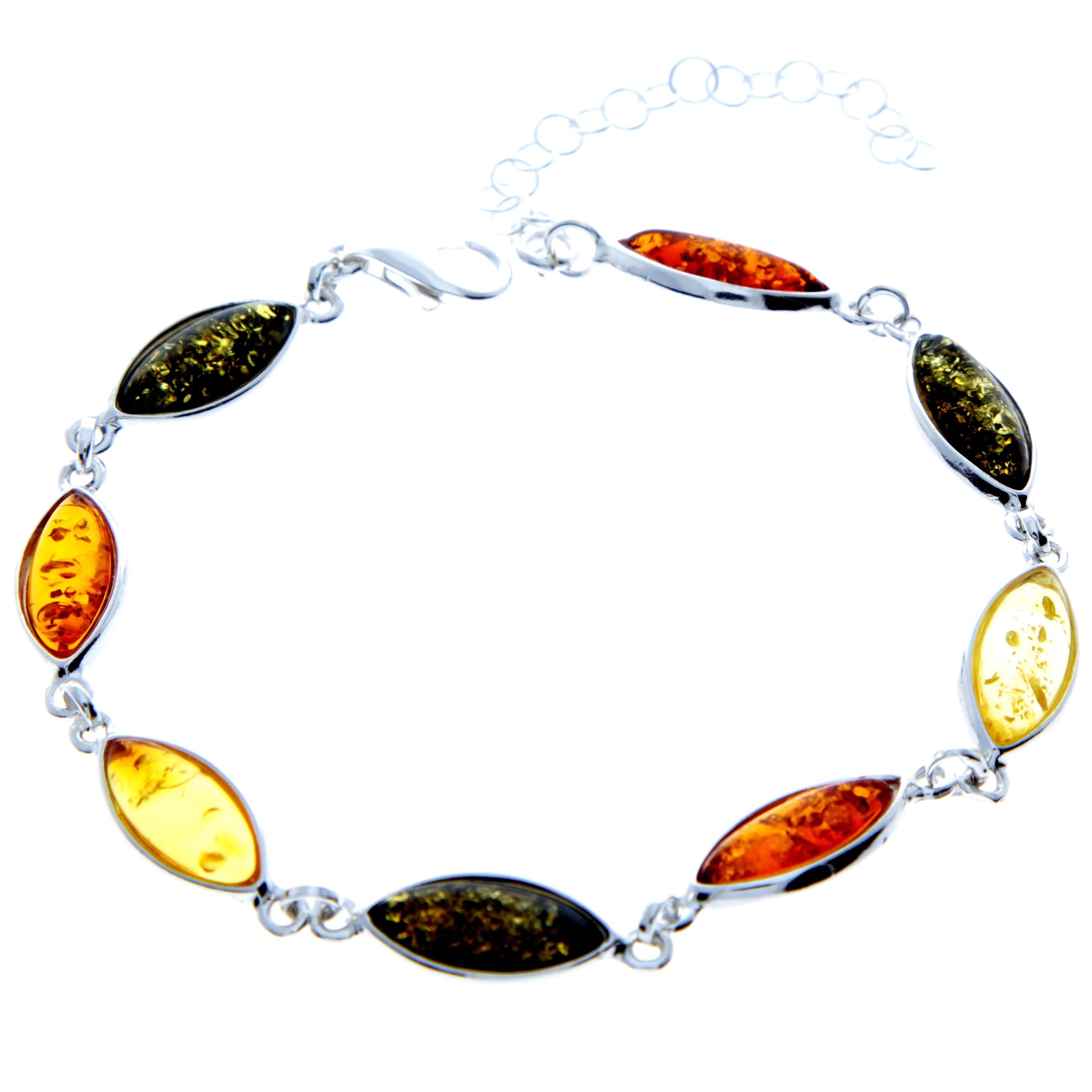 925 Sterling Silver & Genuine Baltic Amber Bracelet 19 cm + 5 cm  - 3345