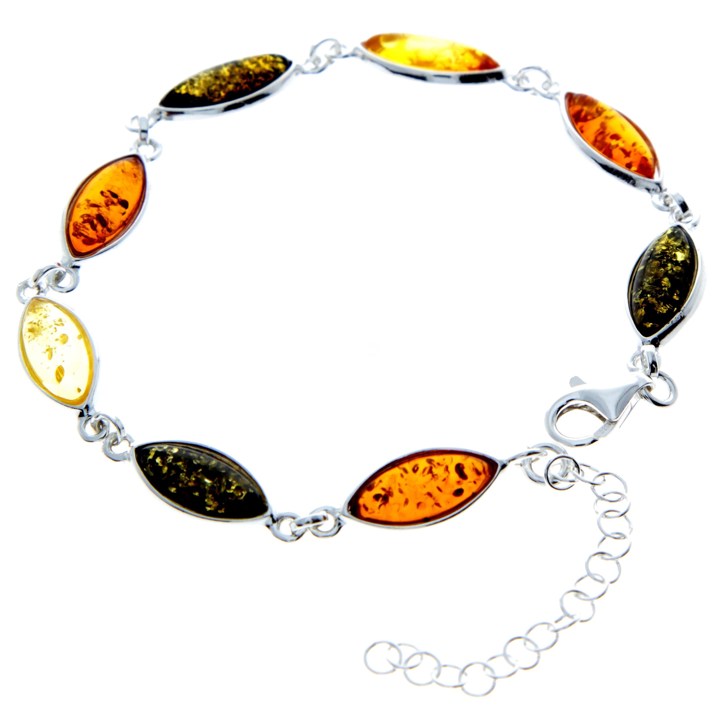 925 Sterling Silver & Genuine Baltic Amber Bracelet 19 cm + 5 cm  - 3345