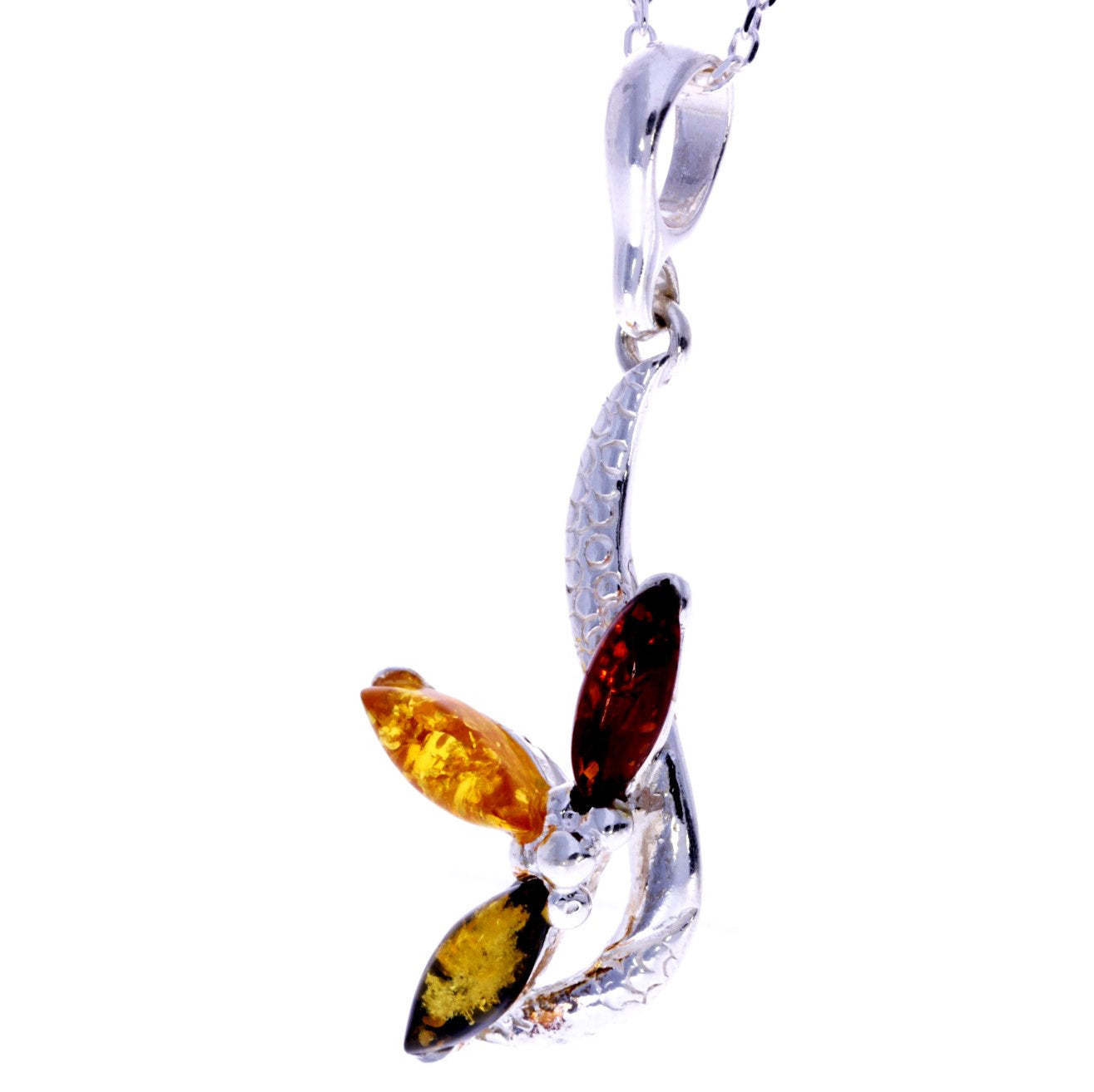 925 Sterling Silver & Genuine Baltic Amber Modern Pendant - 365