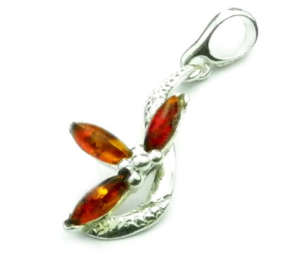 925 Sterling Silver & Genuine Baltic Amber Modern Pendant - 365