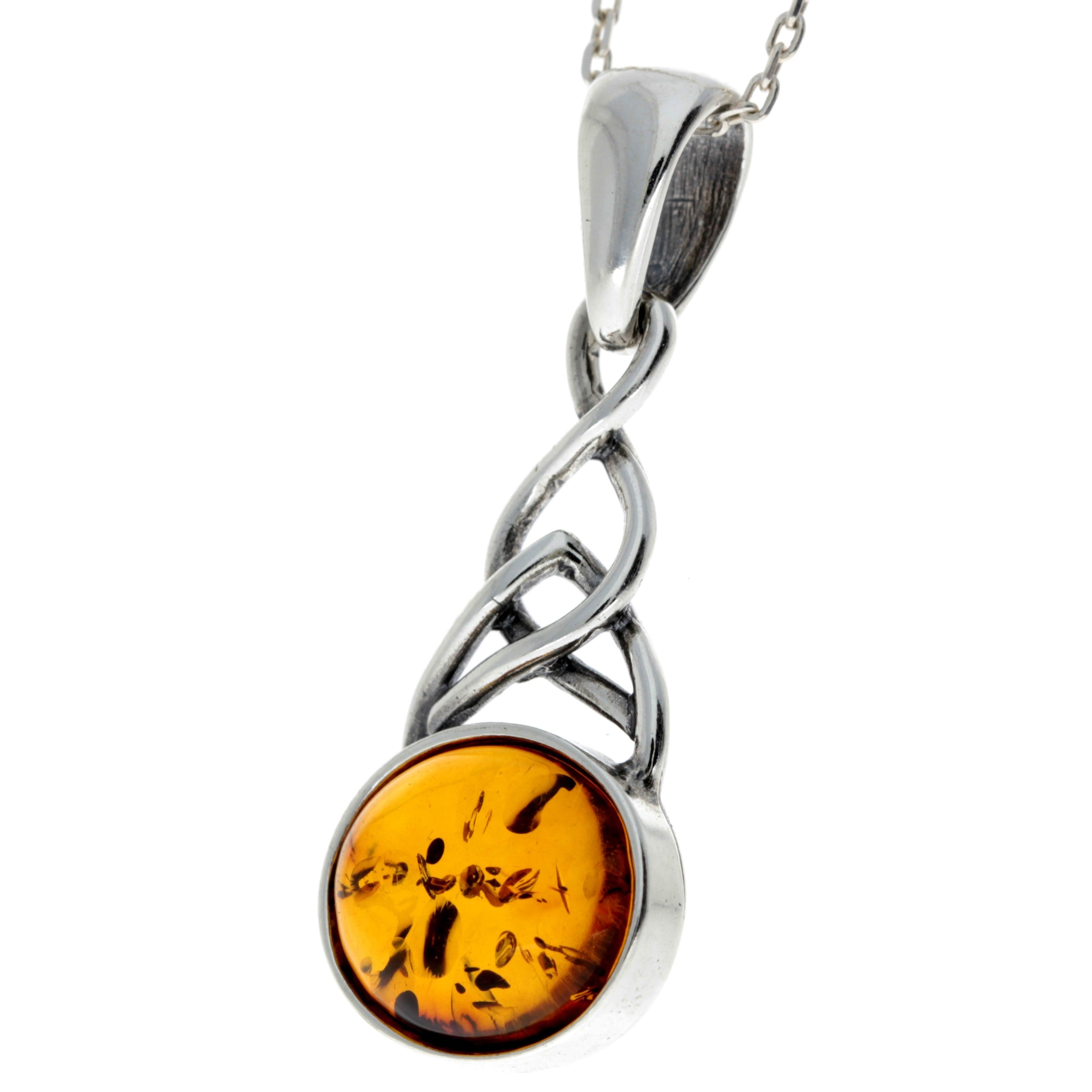 925 Sterling Silver & Genuine Baltic Amber Classic Celtic Pendant - 376