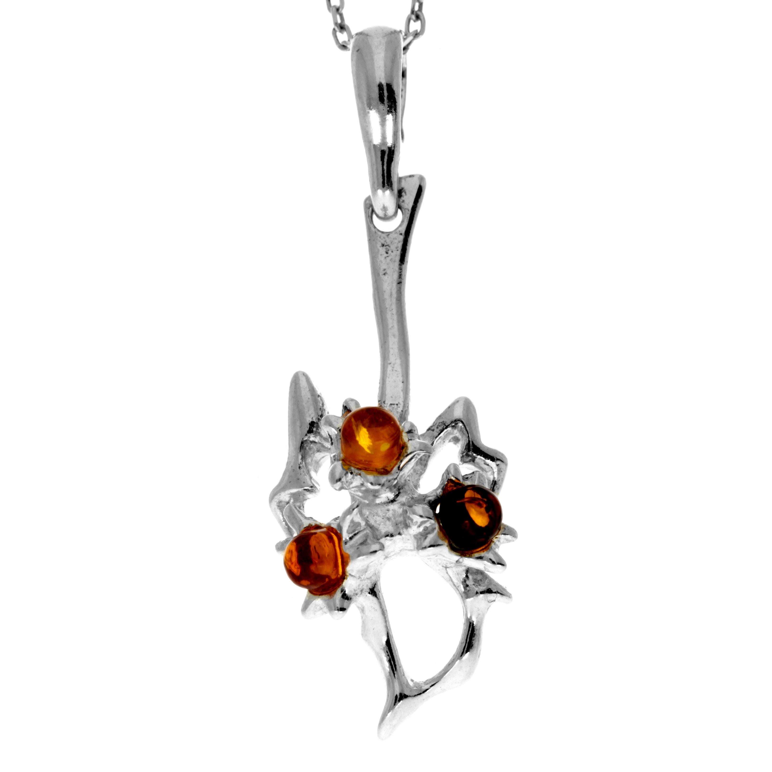 Copy of 925 Sterling Silver & Genuine Baltic Amber Modern Flower Pendant - 387