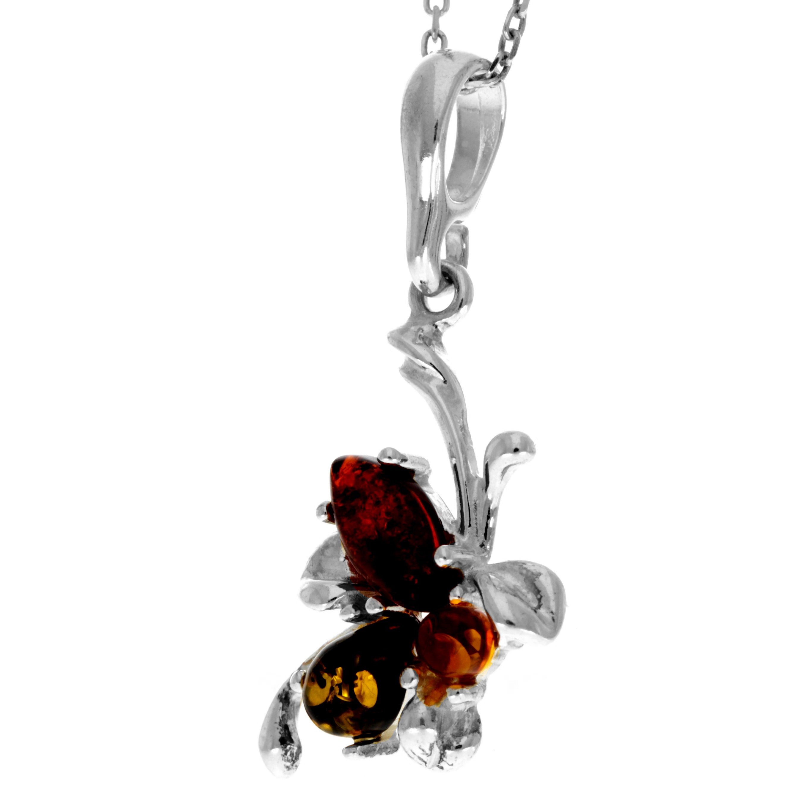 925 Sterling Silver & Genuine Baltic Amber Modern Flower Pendant -391M2