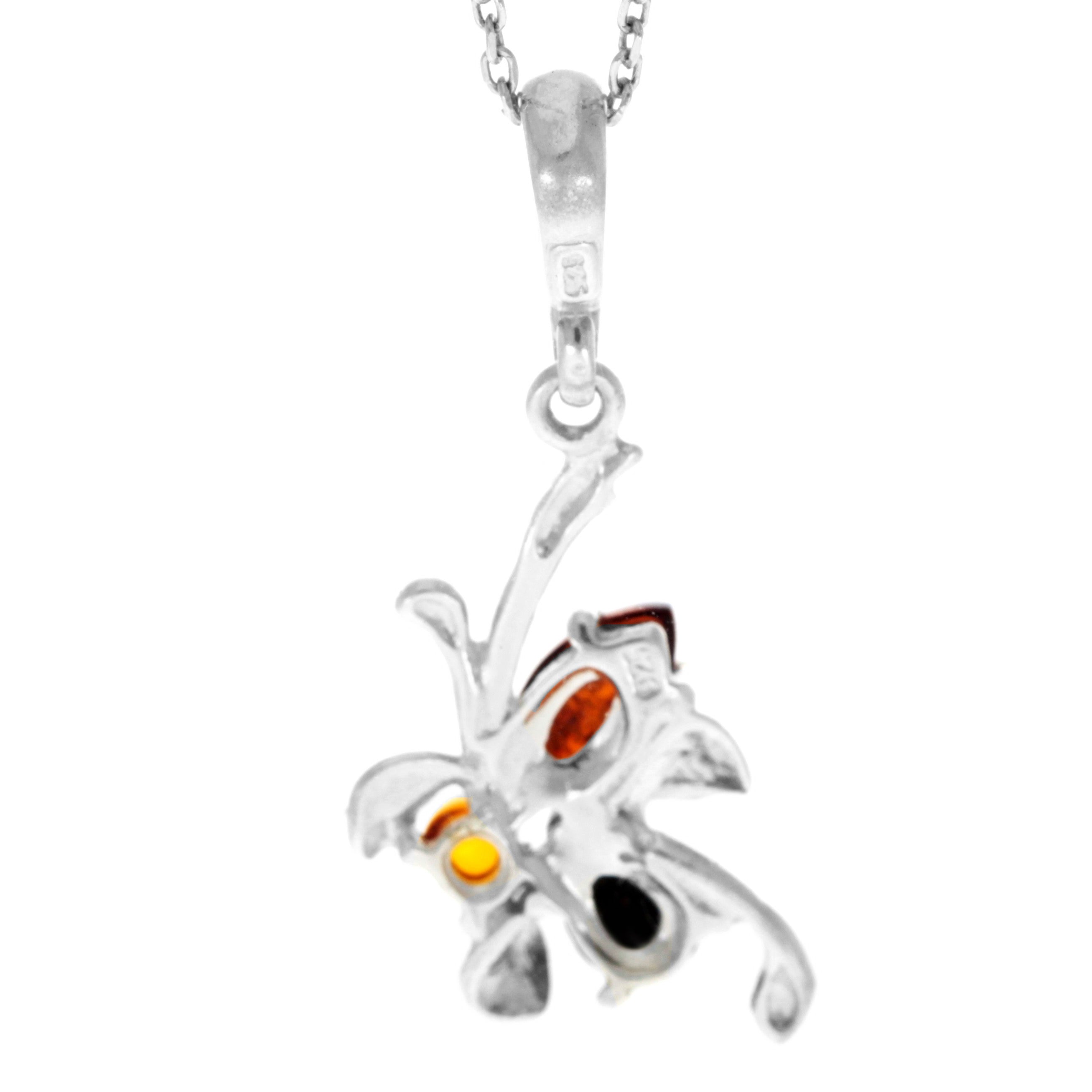 925 Sterling Silver & Genuine Baltic Amber Modern Flower Pendant -391M2