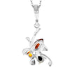 925 Sterling Silver & Genuine Baltic Amber Modern Flower Pendant -391M2