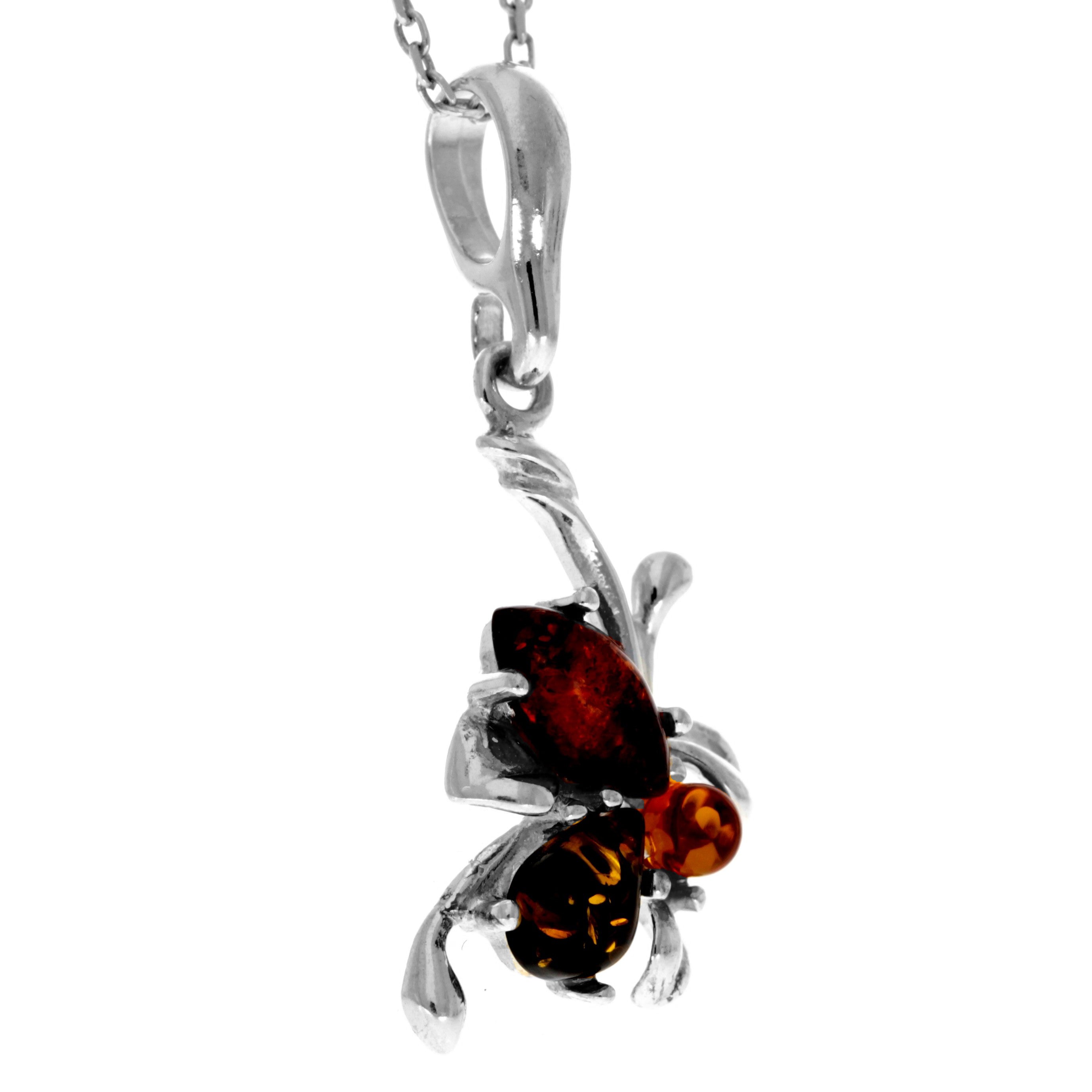 925 Sterling Silver & Genuine Baltic Amber Modern Flower Pendant -391M2