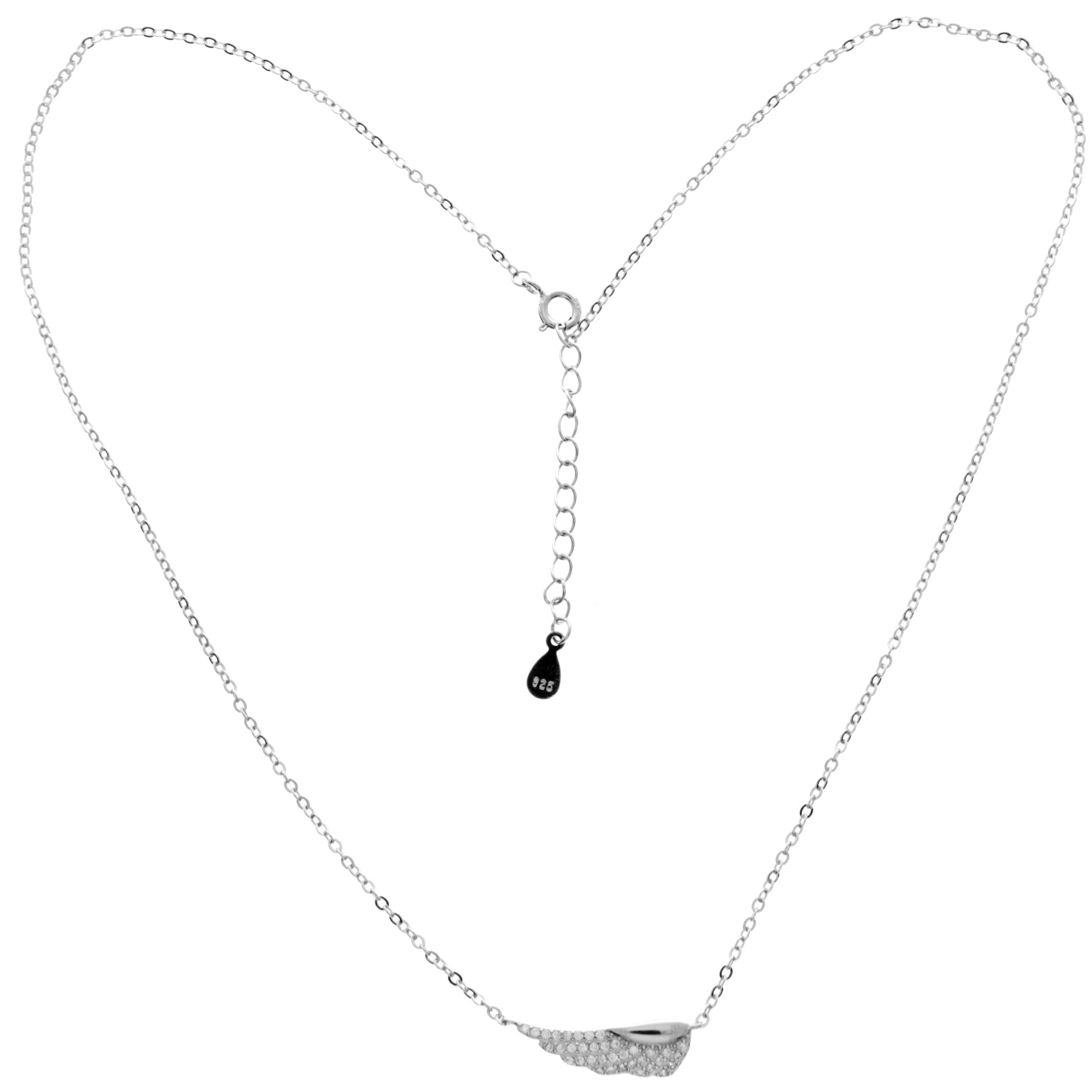 925 Sterling Silver Rhodium Plated Angel Wing with Cubic Zirconia Stones Neckles  - CH-1045-N