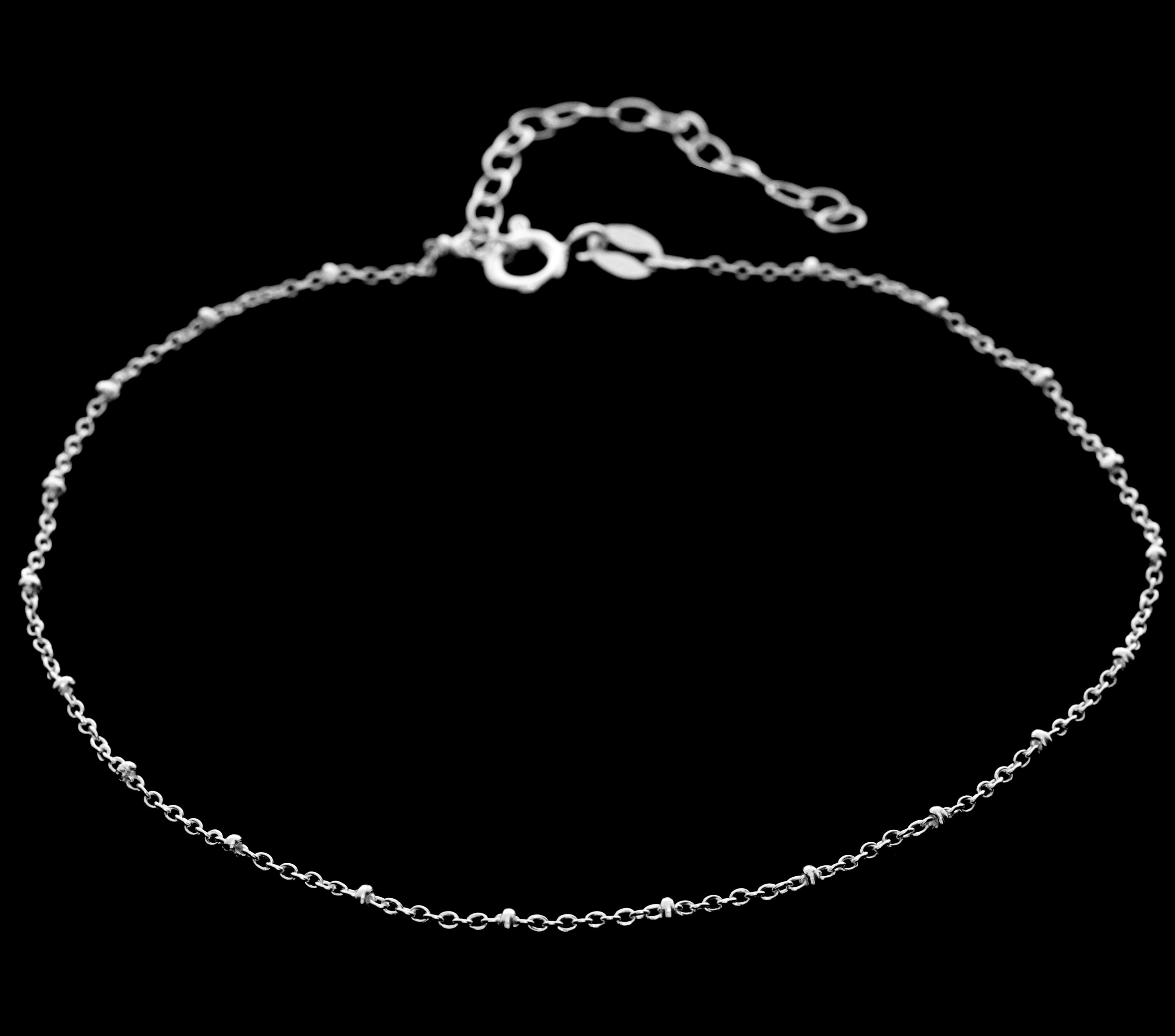 925 Sterling Silver Anti-Tarnish Plated Plain Anklet Bracelet Silver Beads with extender - GA-ANK1