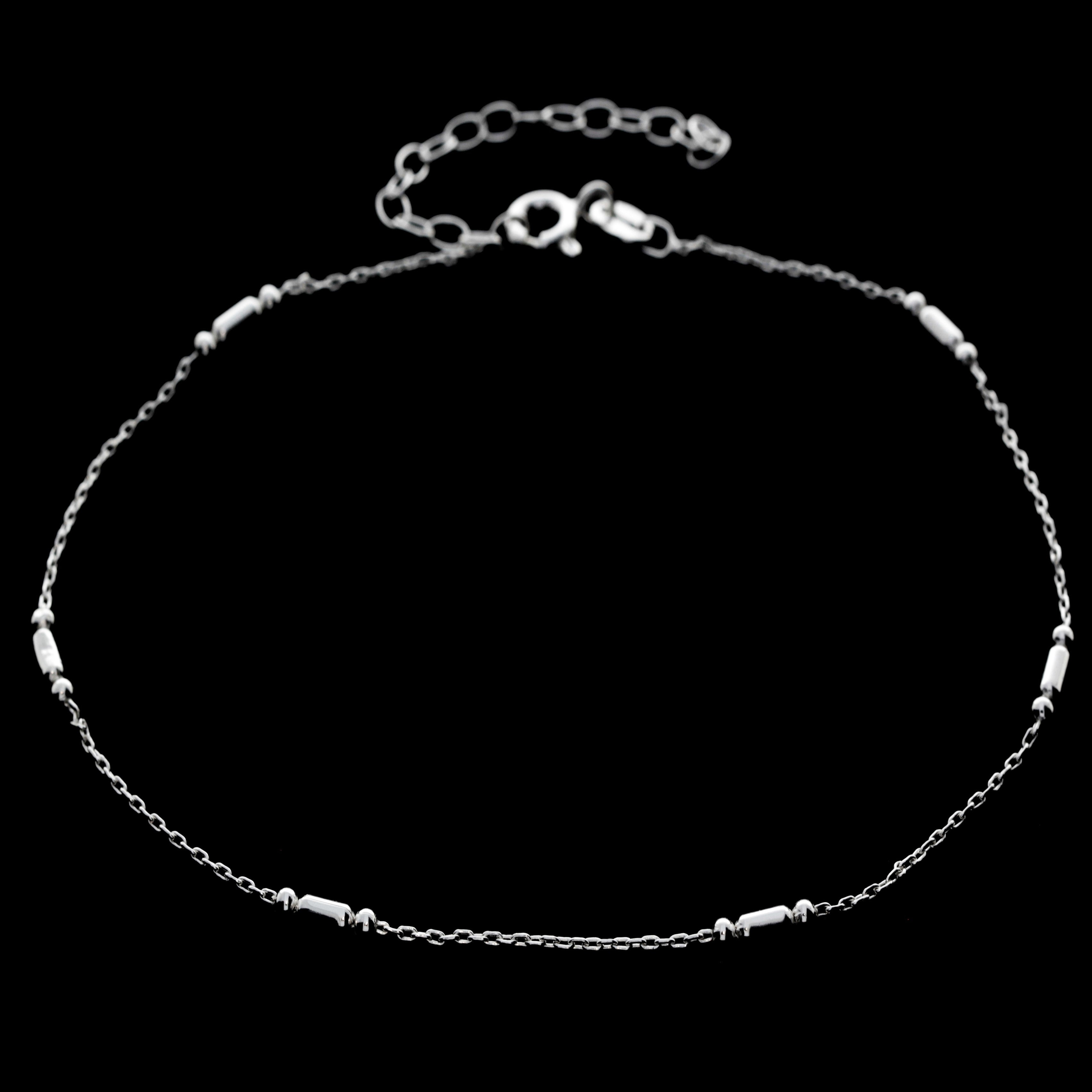 925 Sterling Silver Anti-Tarnish Coated Triple Beads Plain Anklet Bracelet with extender - GA-ANK5