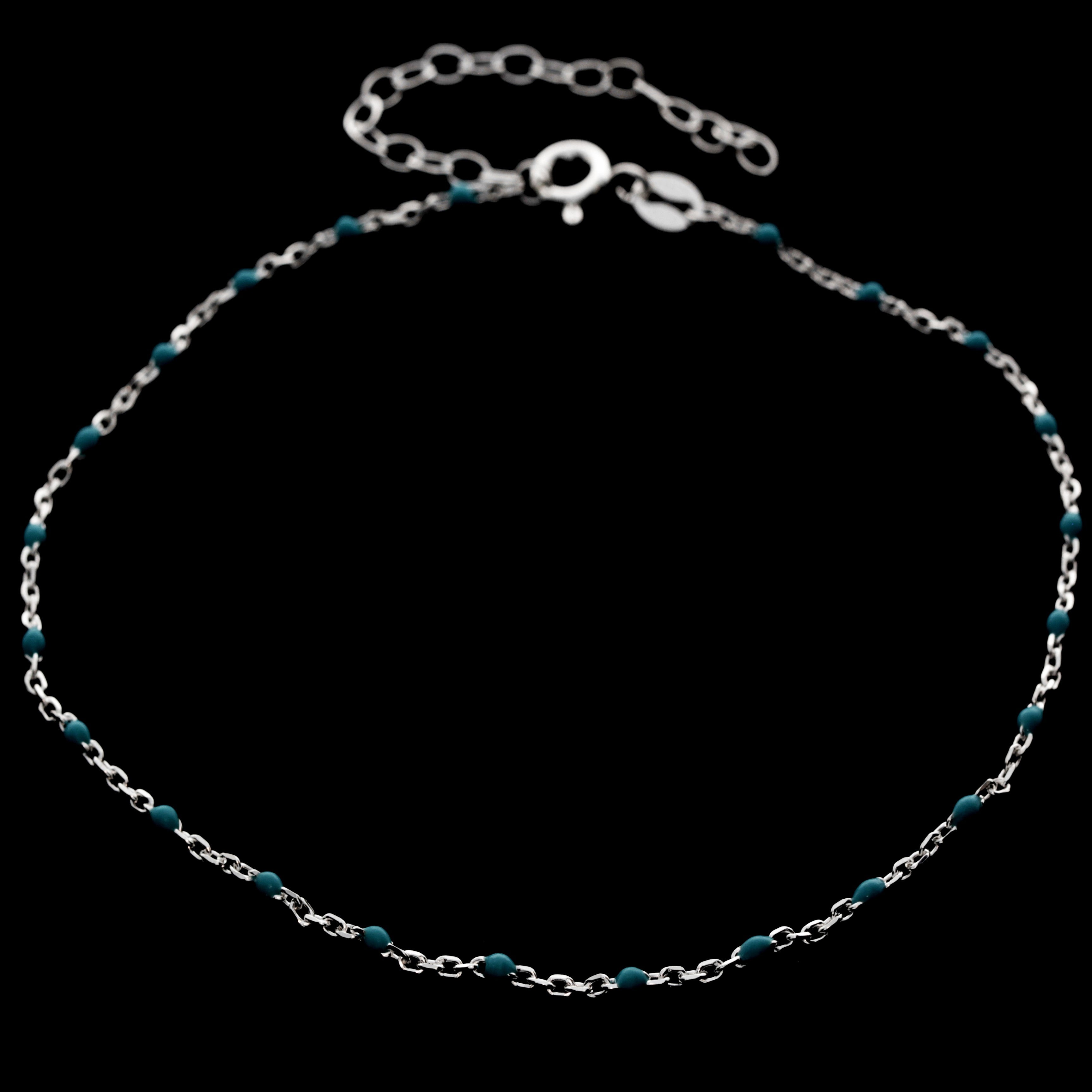 925 Sterling Silver Anti-Tarnish Plated Plain Anklet Bracelet Silver Square Blue Beads with extender - GA-ANK7