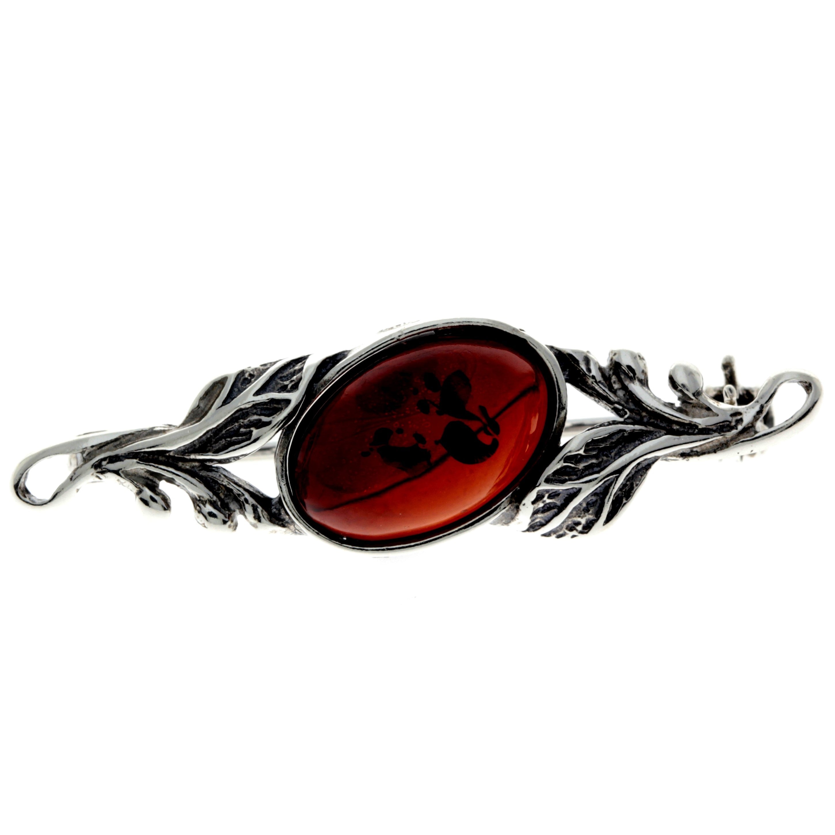 925 Sterling Silver & Genuine Baltic Amber Classic Brooch - 4022