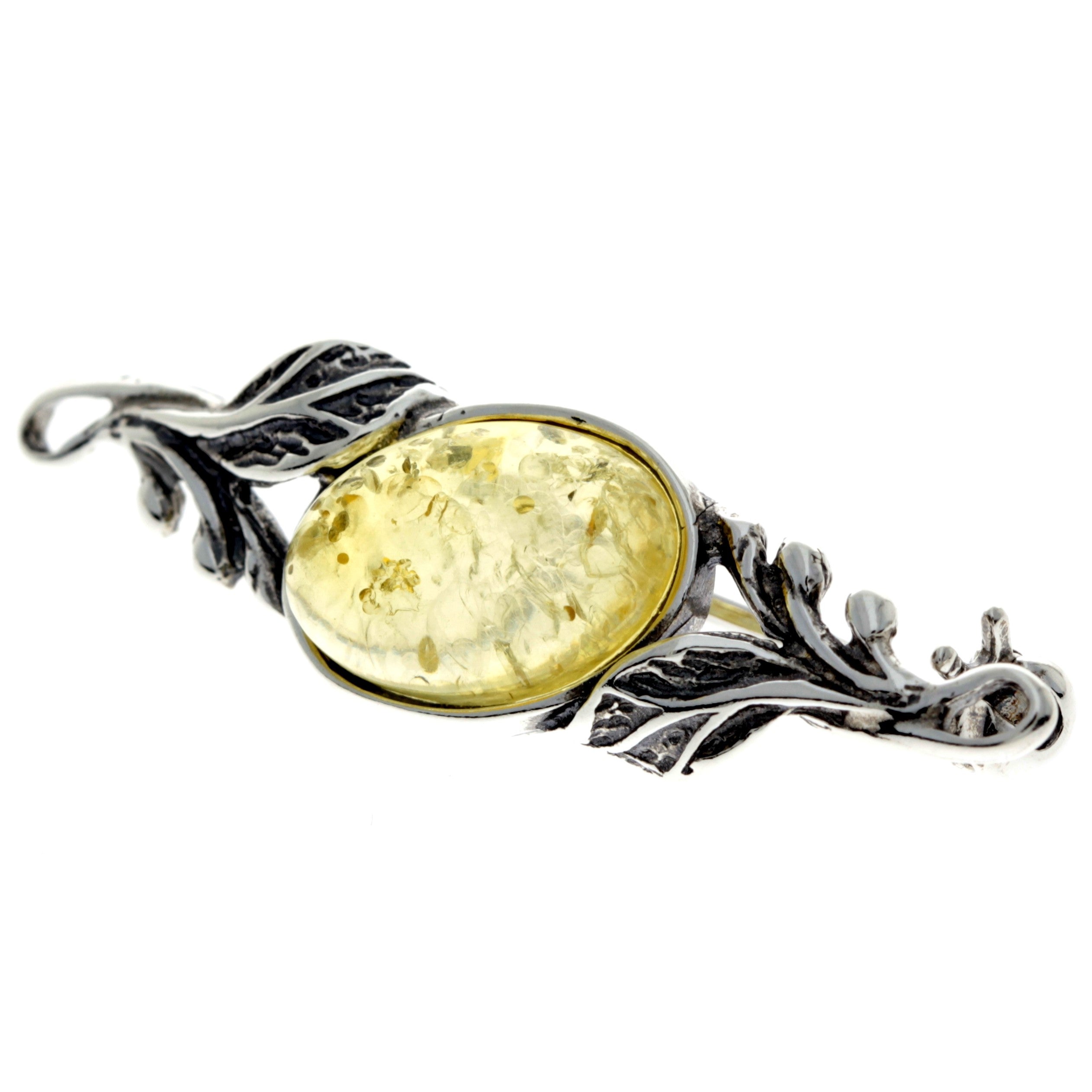 925 Sterling Silver & Genuine Baltic Amber Classic Brooch - 4022