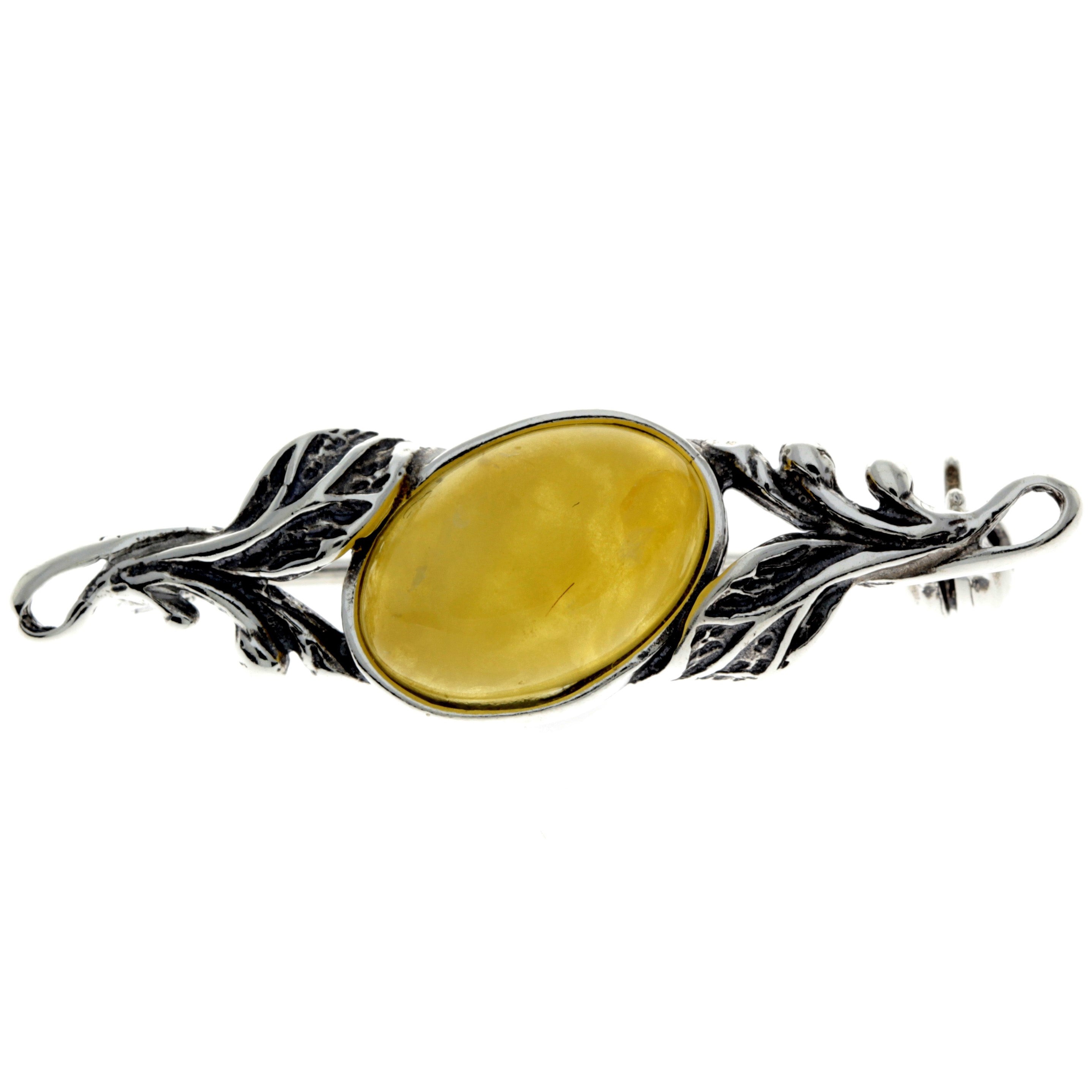 925 Sterling Silver & Genuine Baltic Amber Classic Brooch - 4022