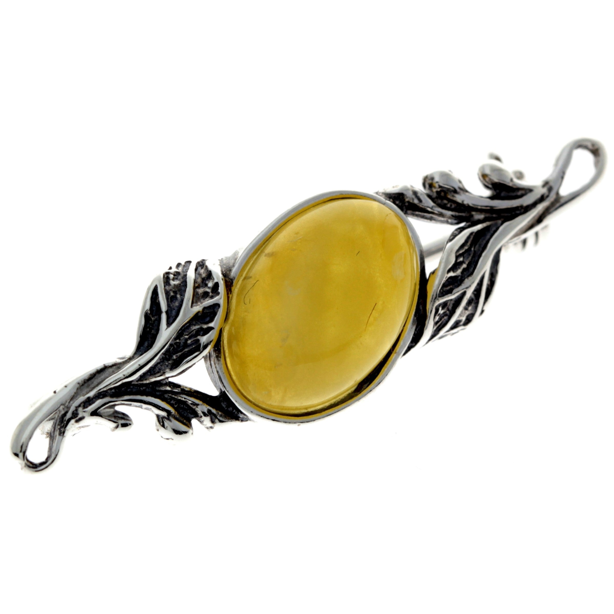 925 Sterling Silver & Genuine Baltic Amber Classic Brooch - 4022