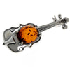 925 Sterling Silver & Genuine Baltic Amber Violin Brooch - 4106