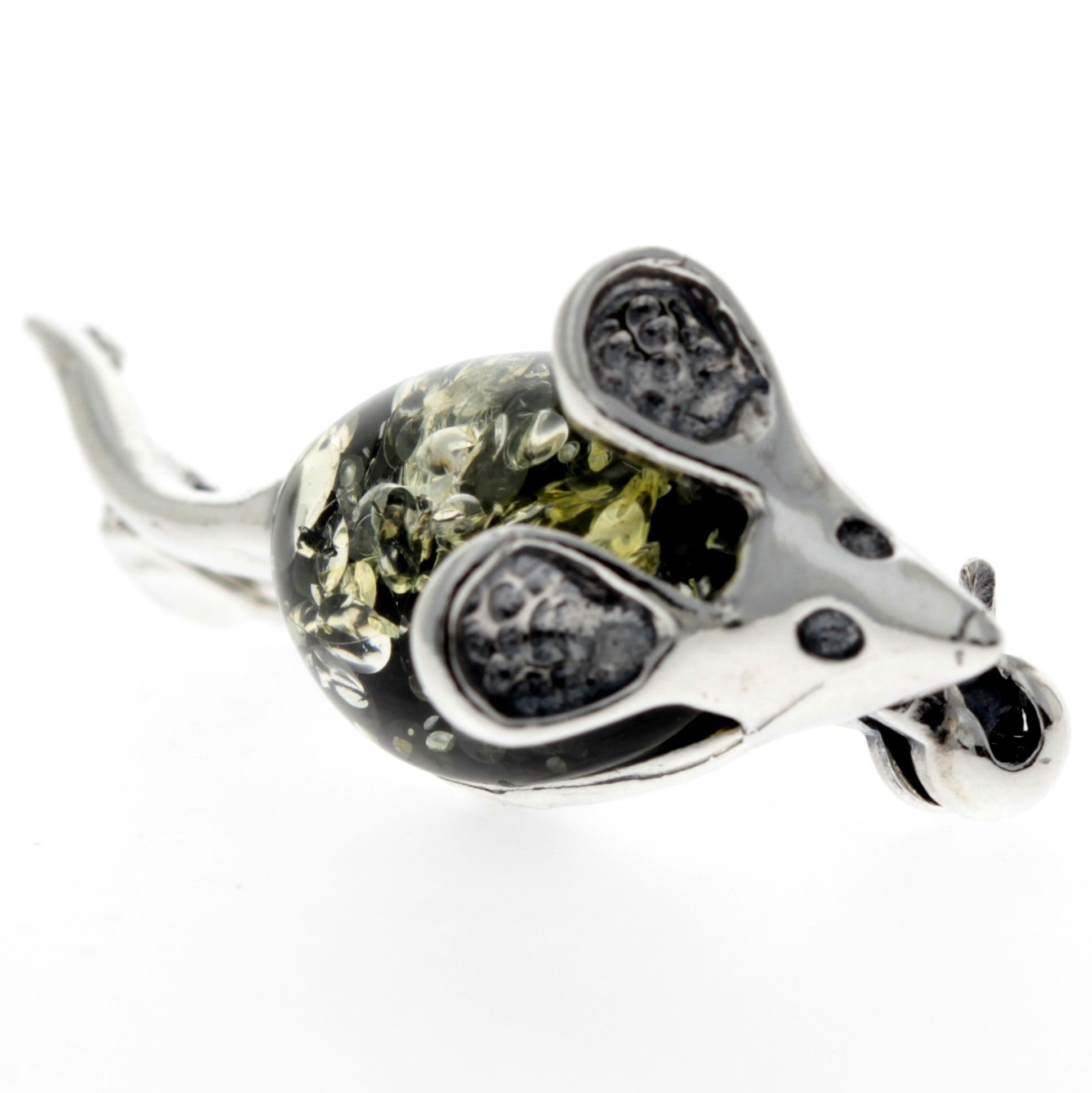 925 Sterling Silver & Baltic Amber Mouse Brooch - 4107