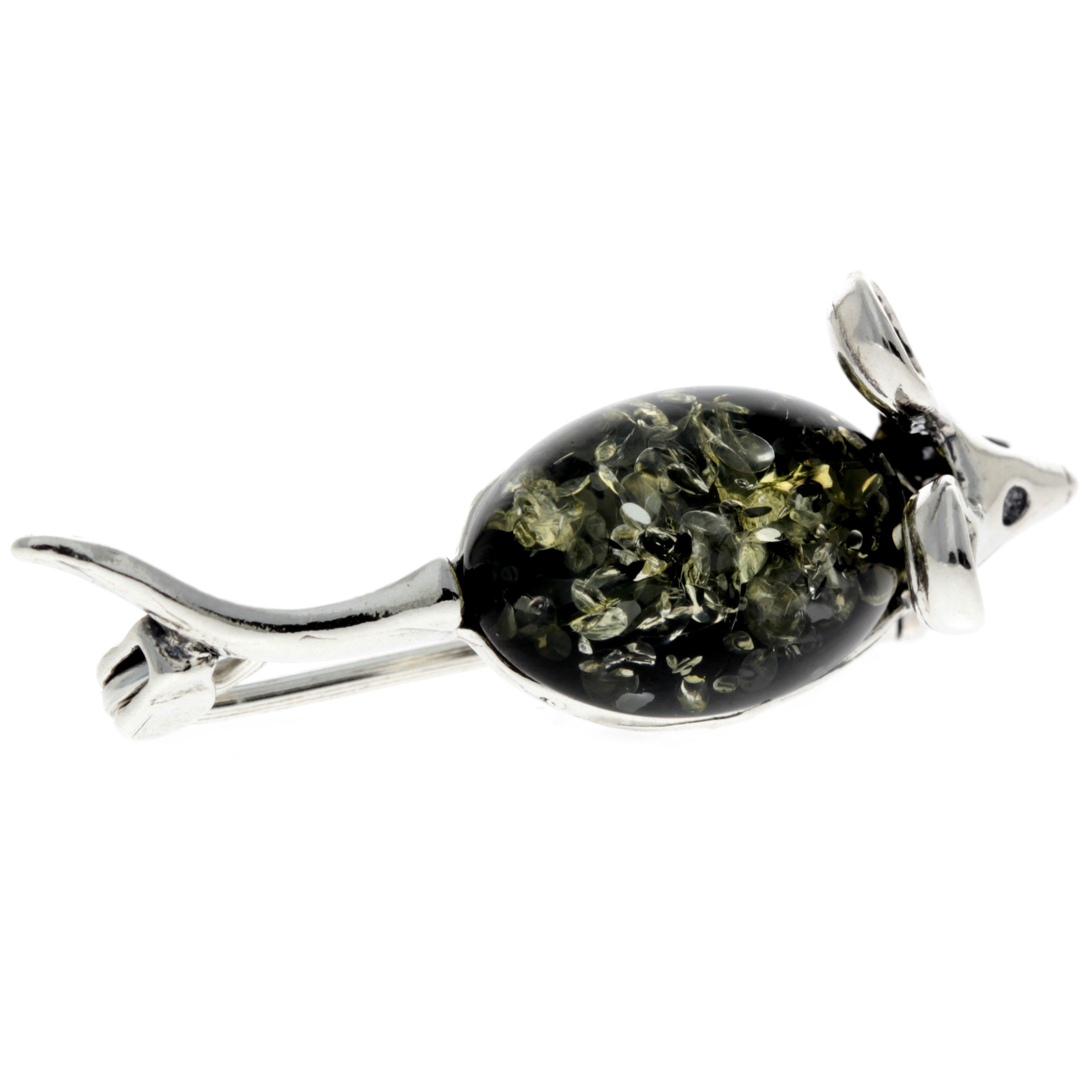 925 Sterling Silver & Baltic Amber Mouse Brooch - 4107