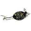 925 Sterling Silver & Baltic Amber Mouse Brooch - 4107