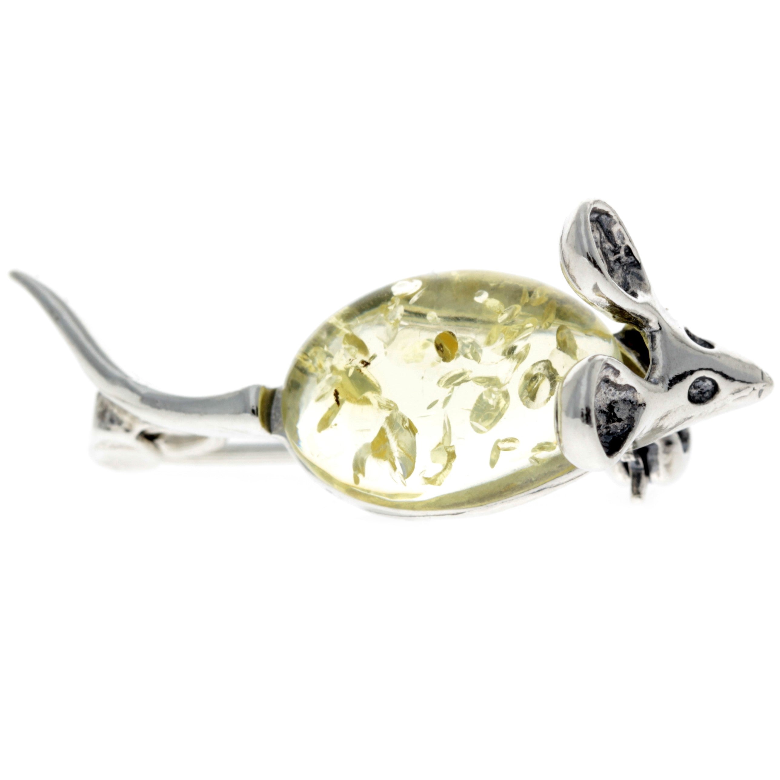 925 Sterling Silver & Baltic Amber Mouse Brooch - 4107