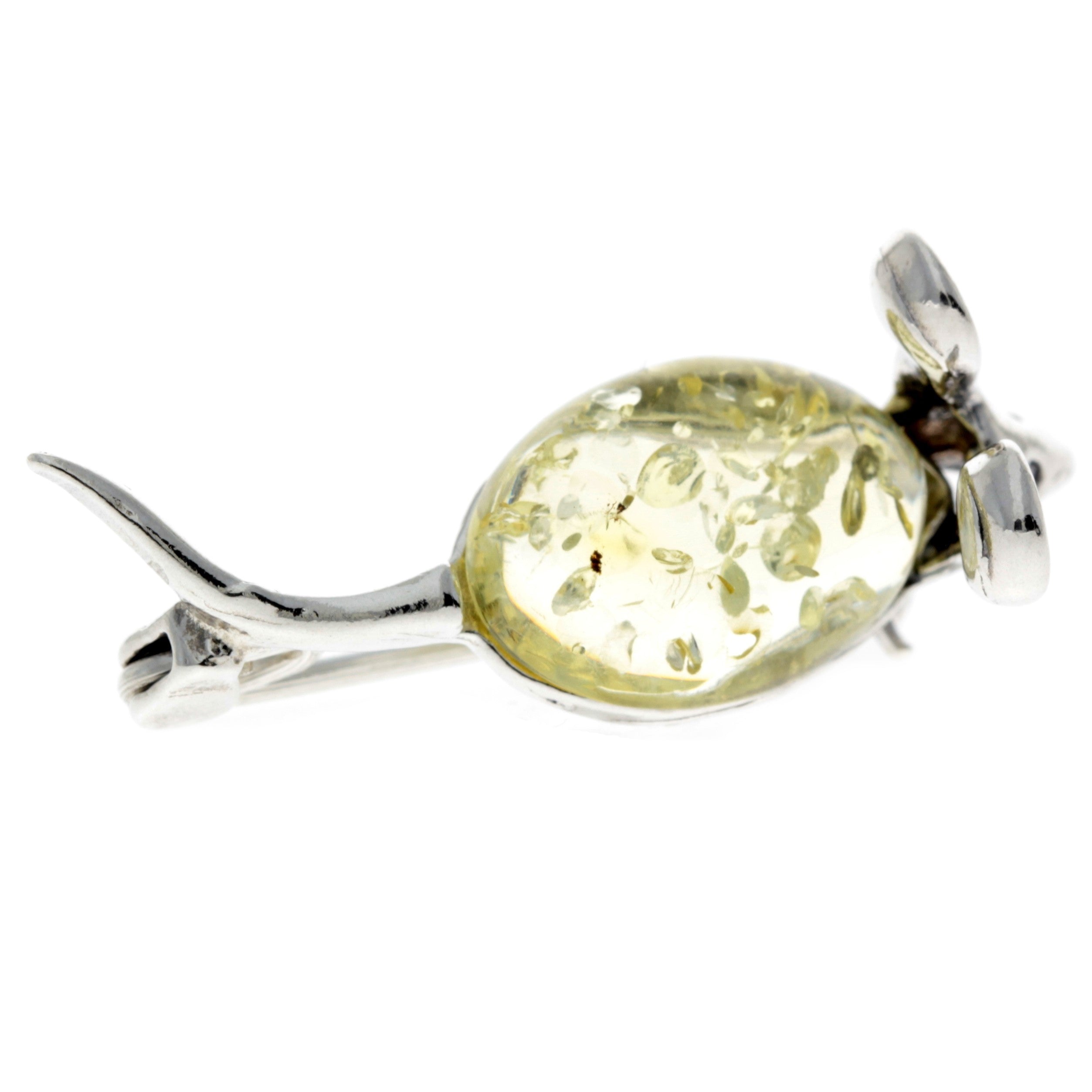 925 Sterling Silver & Baltic Amber Mouse Brooch - 4107