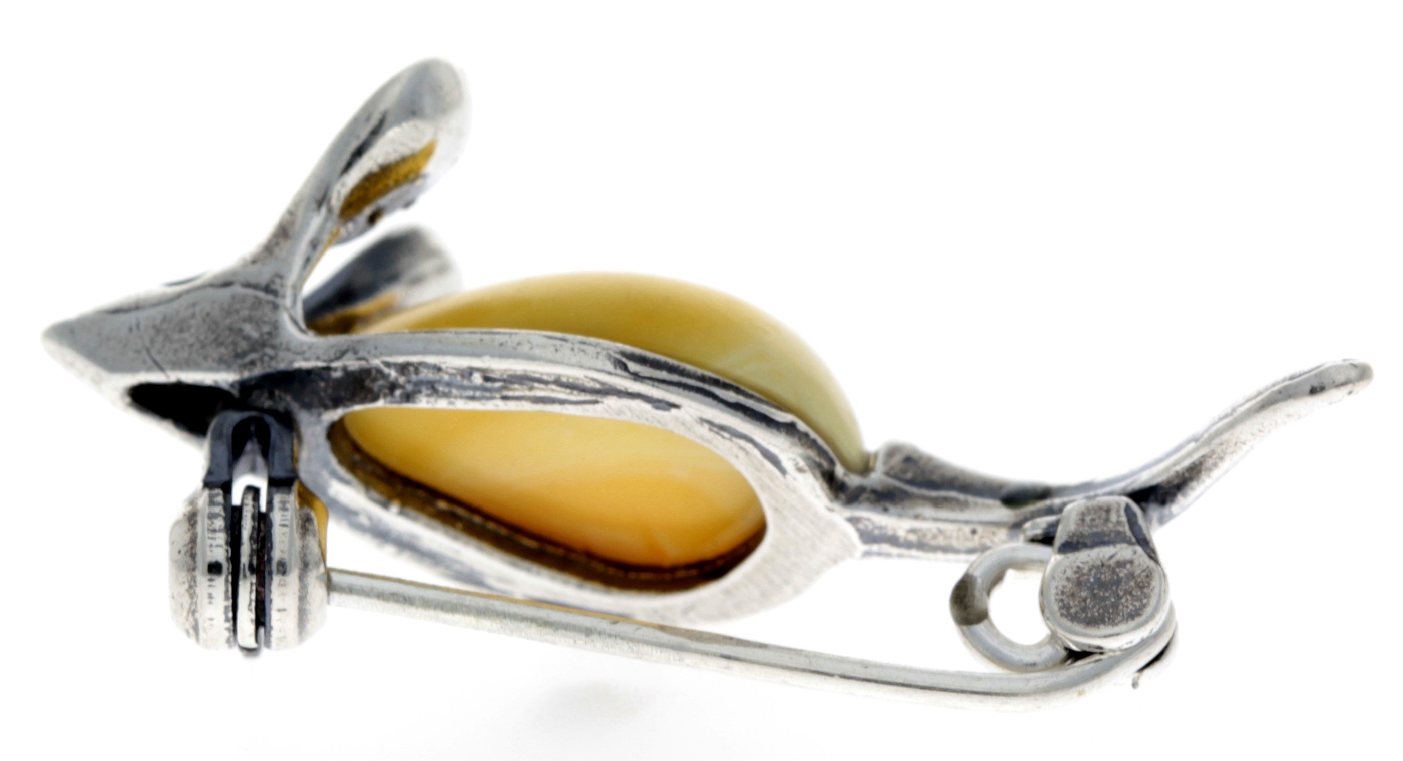 925 Sterling Silver & Baltic Amber Mouse Brooch - 4107