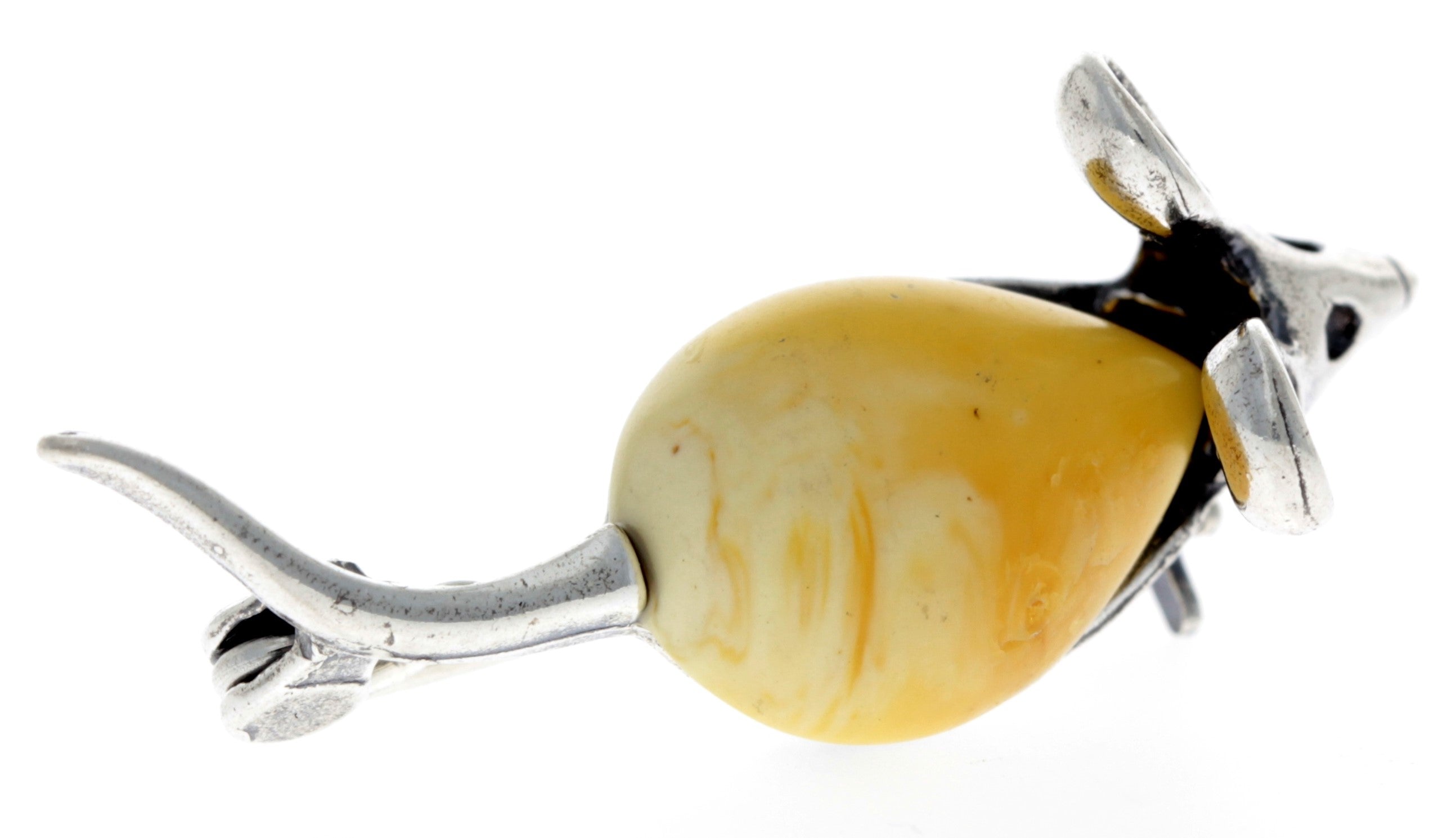 925 Sterling Silver & Baltic Amber Mouse Brooch - 4107