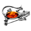 925 Sterling Silver & Genuine Baltic Amber Lizard Brooch - 4108