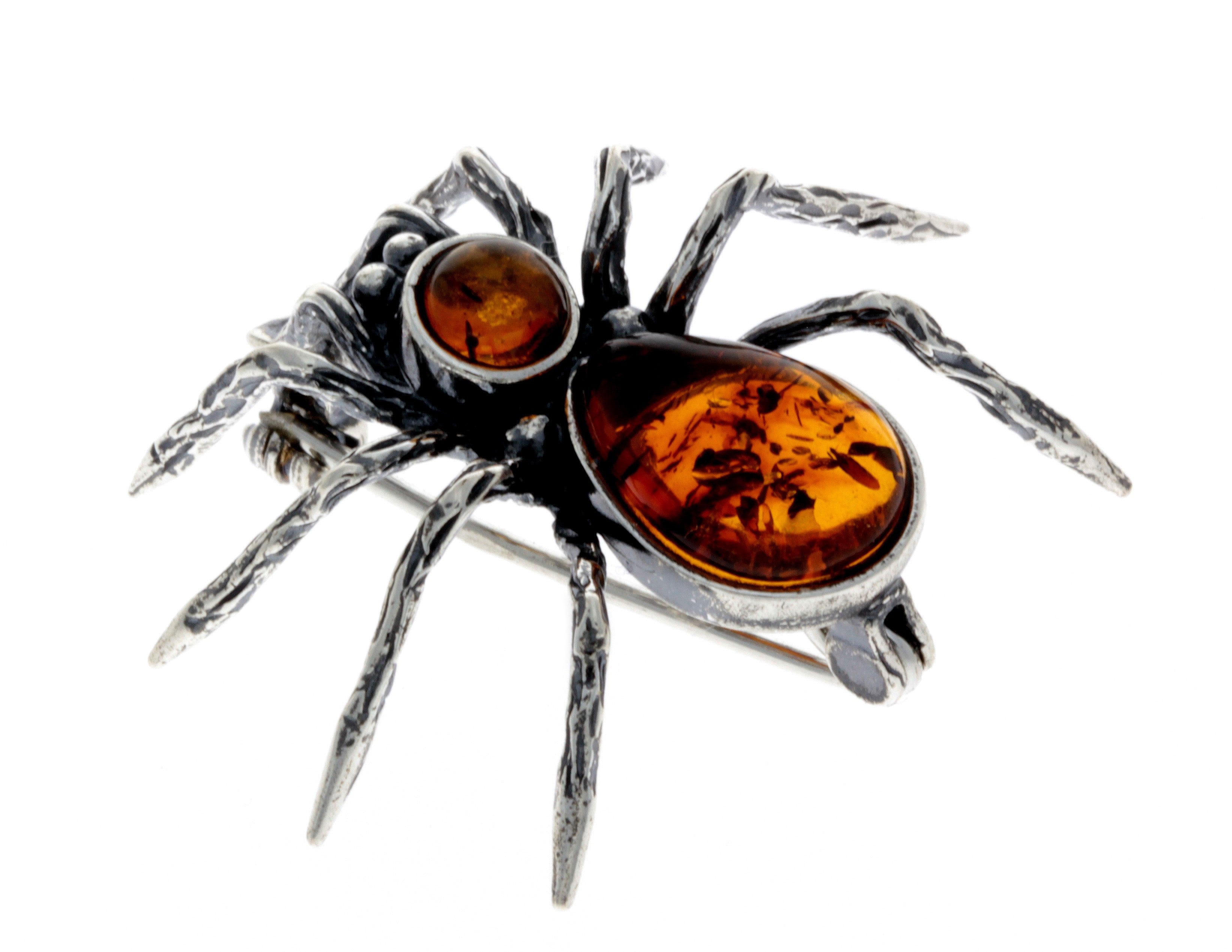 925 Sterling Silver & Baltic Amber Spider Brooch - 4152