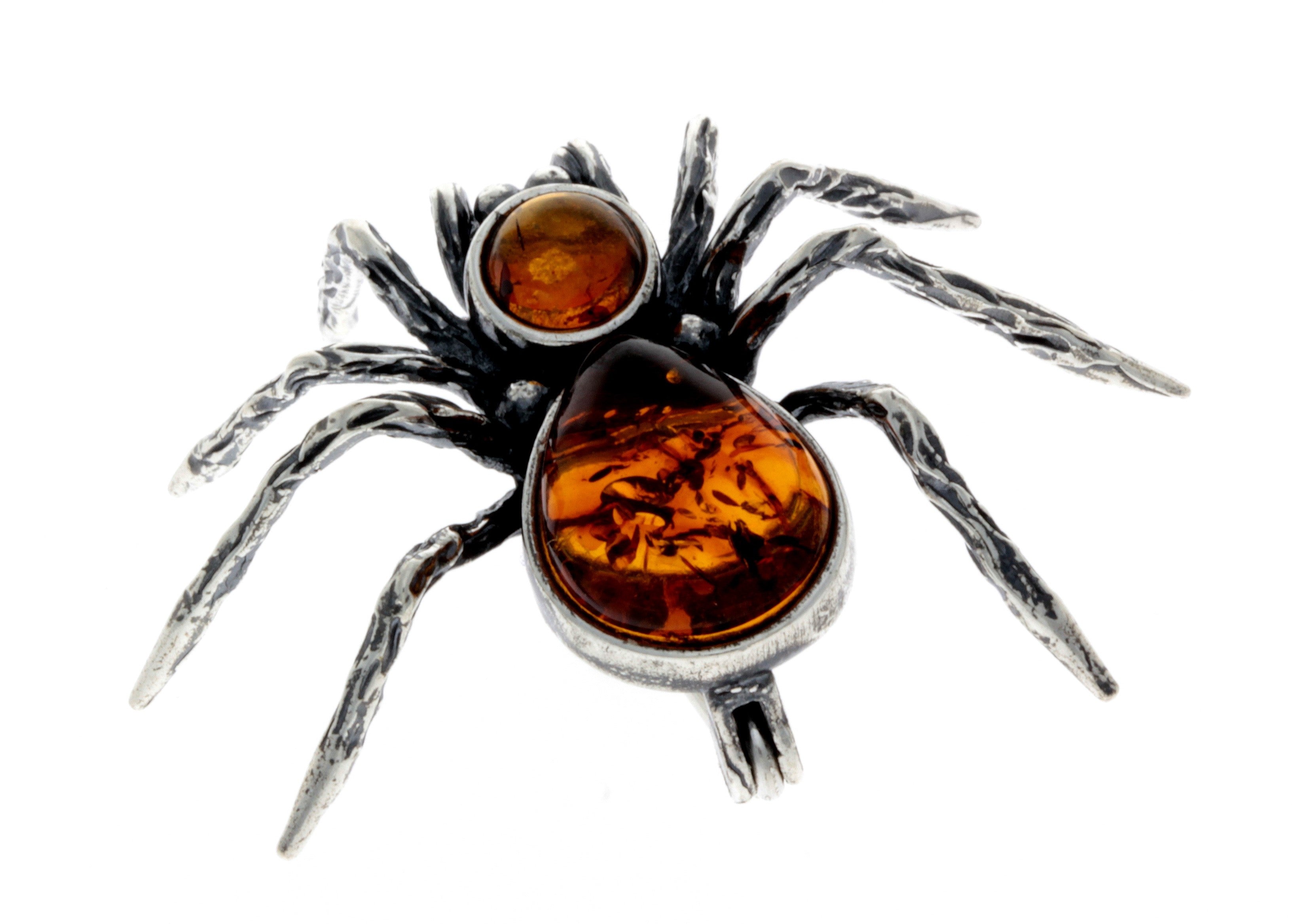 925 Sterling Silver & Baltic Amber Spider Brooch - 4152