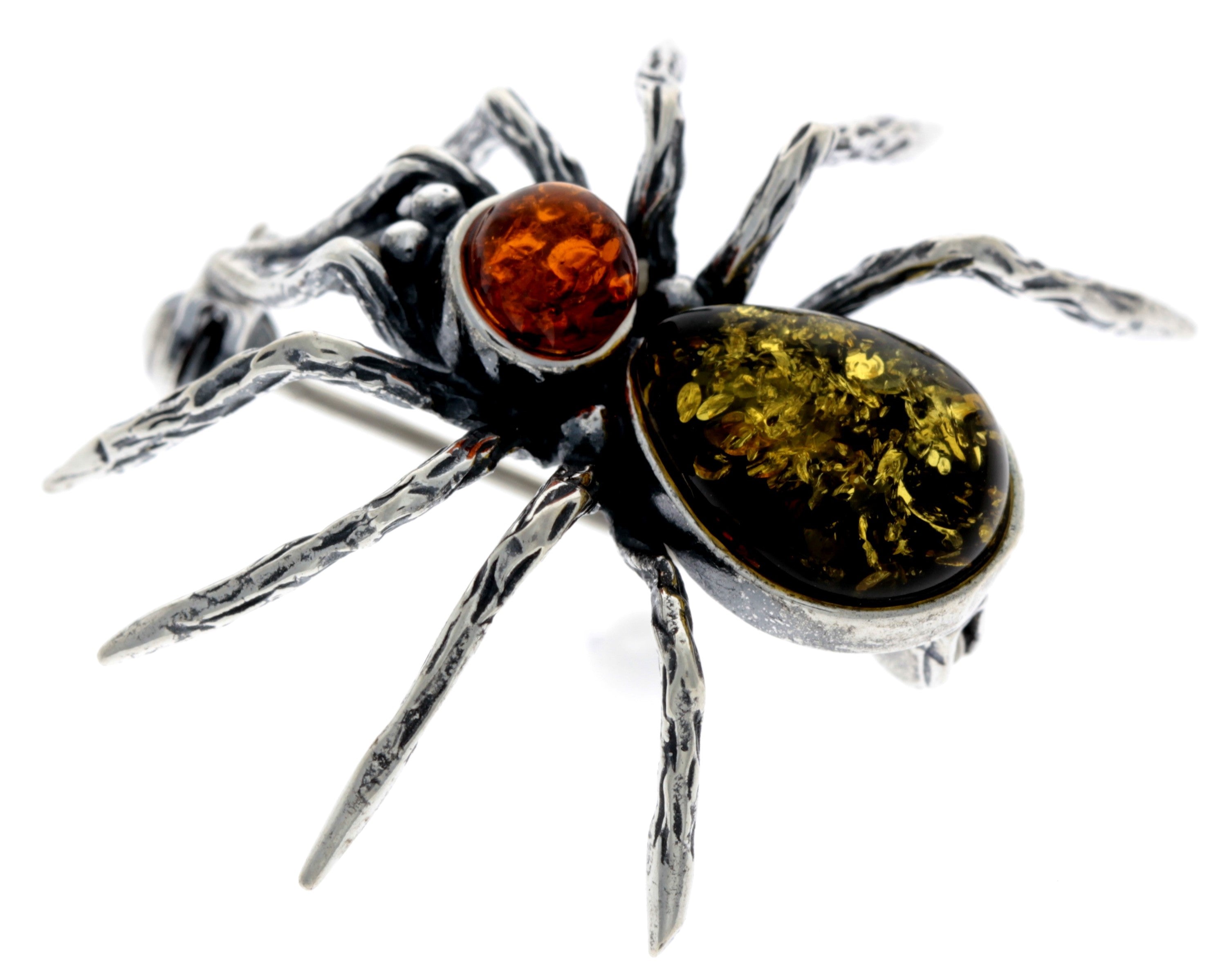 925 Sterling Silver & Baltic Amber Spider Brooch - 4152