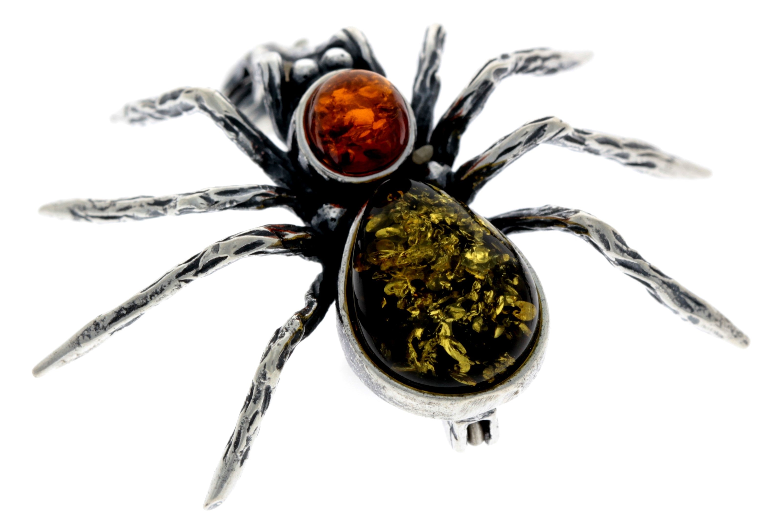 925 Sterling Silver & Baltic Amber Spider Brooch - 4152