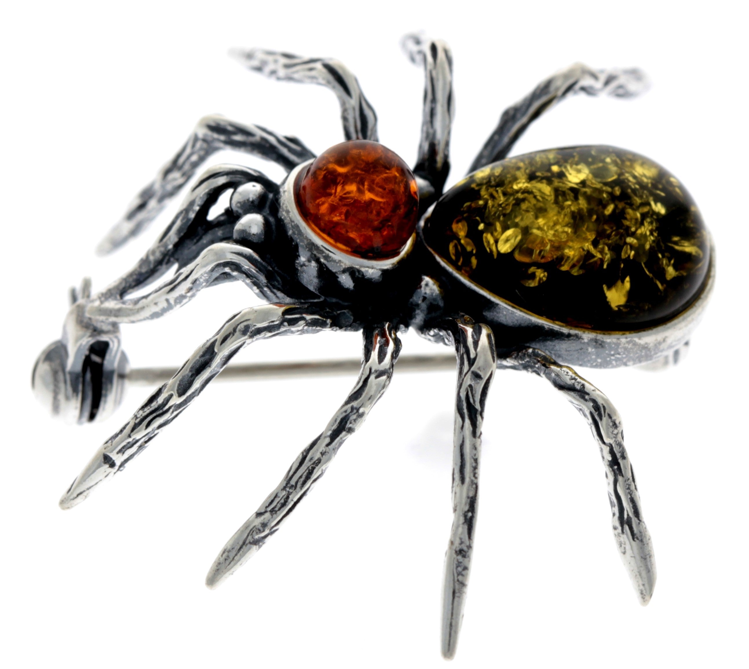 925 Sterling Silver & Baltic Amber Spider Brooch - 4152