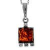 925 Sterling Silver & Genuine Baltic Amber Classic  Square  Pendant - 432