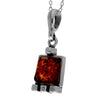 925 Sterling Silver & Genuine Baltic Amber Classic  Square  Pendant - 432