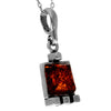 925 Sterling Silver & Genuine Baltic Amber Classic  Square  Pendant - 432