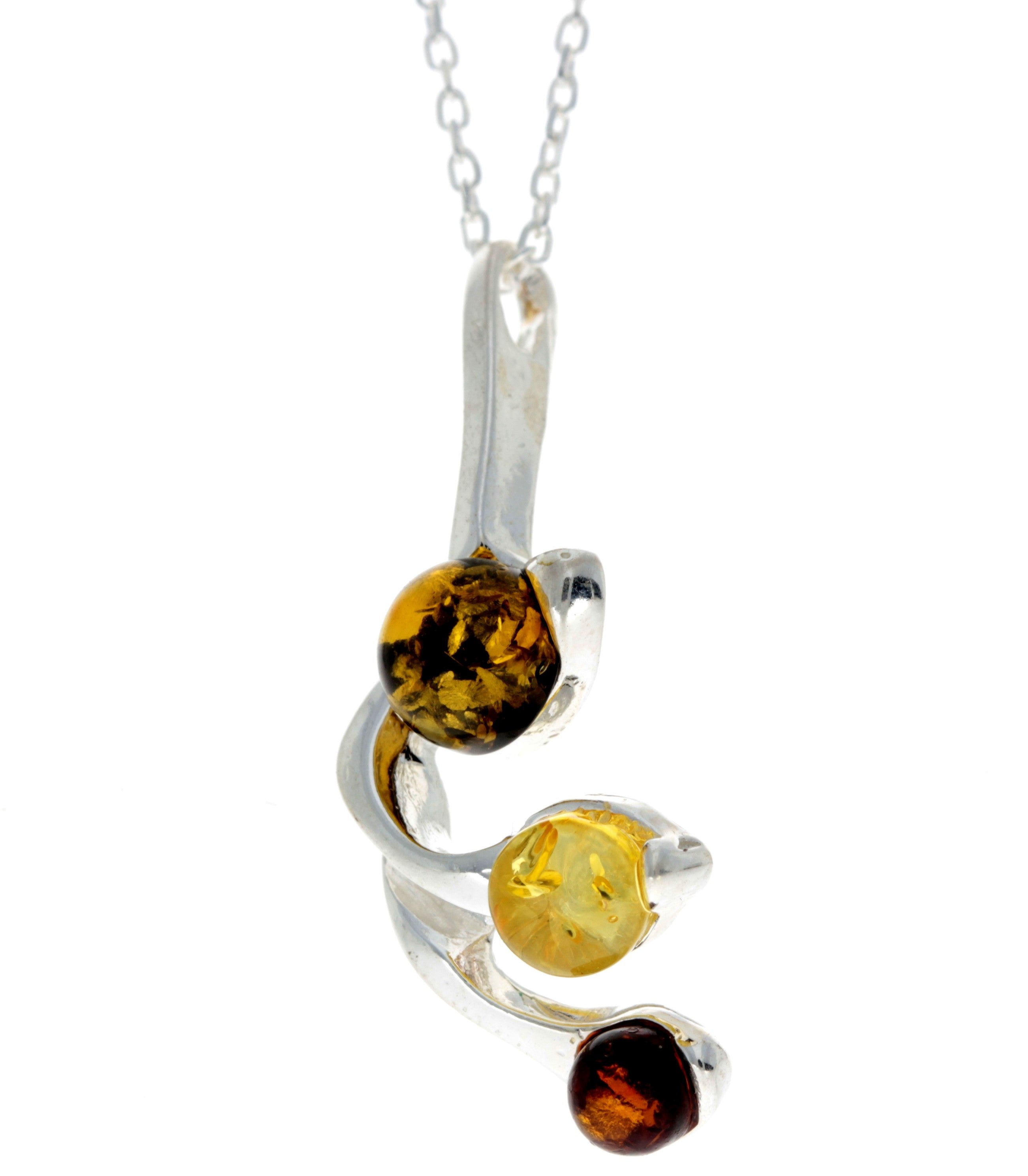 925 Sterling Silver & Genuine Baltic Amber Modern Pendant - 433B