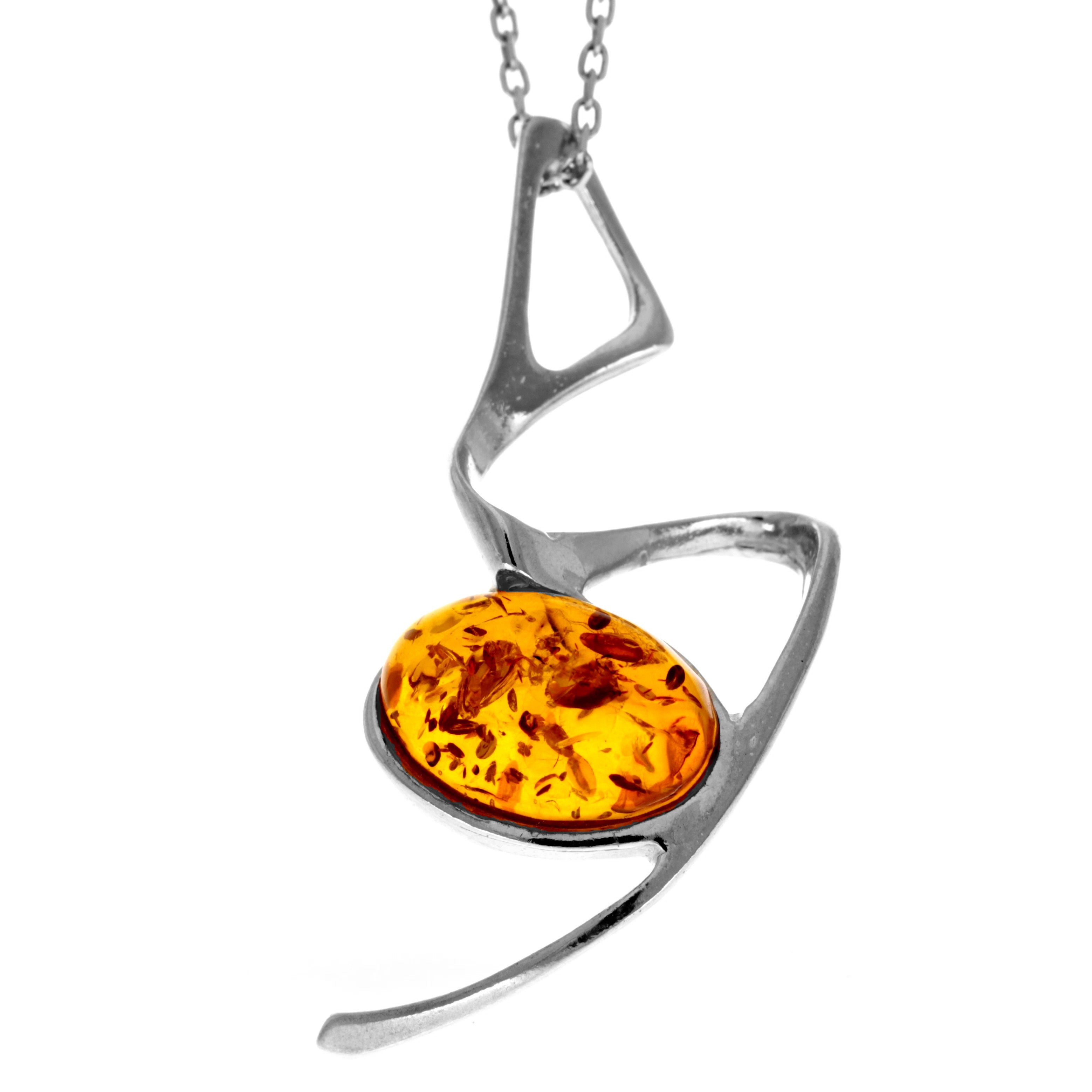 925 Sterling Silver & Genuine Baltic Amber Modern  Pendant  447