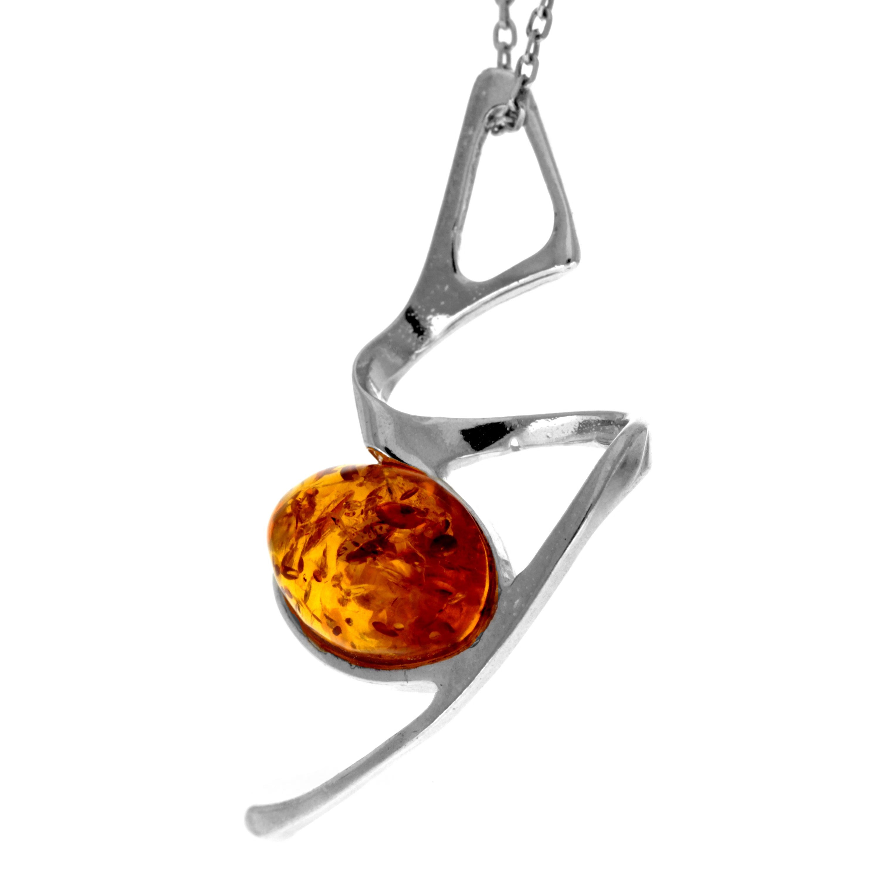 925 Sterling Silver & Genuine Baltic Amber Modern  Pendant  447