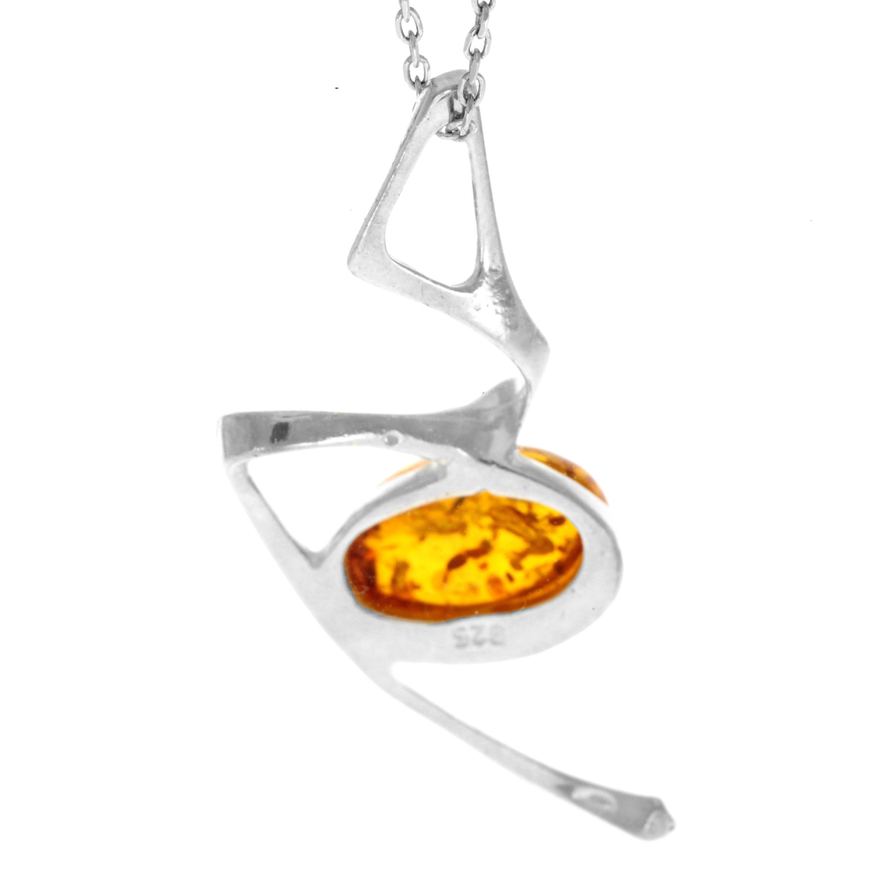 925 Sterling Silver & Genuine Baltic Amber Modern  Pendant  447