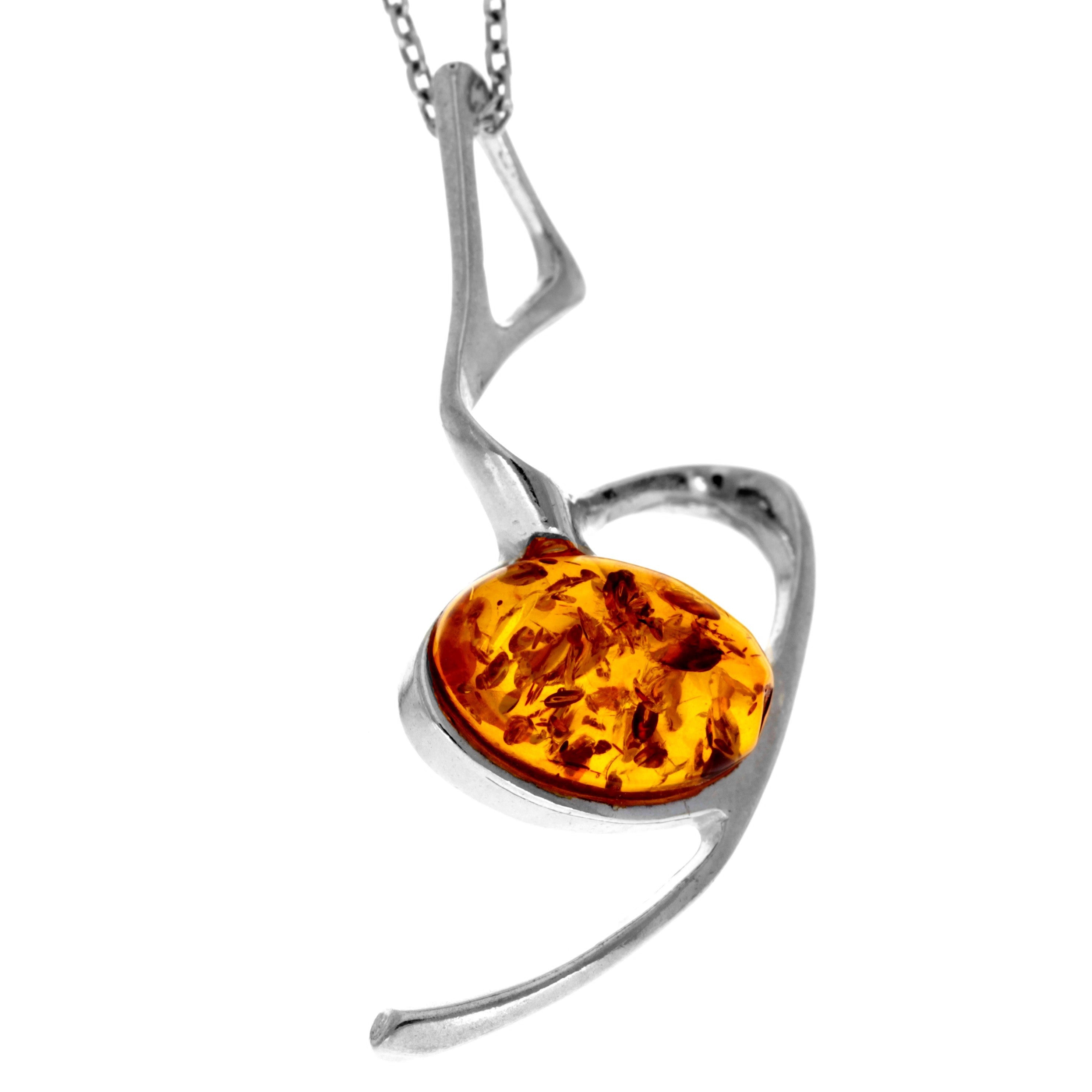 925 Sterling Silver & Genuine Baltic Amber Modern  Pendant  447